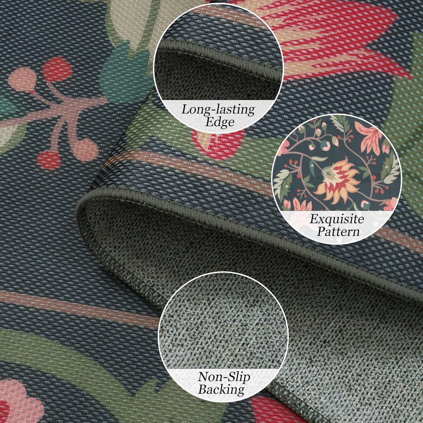 Uphome Indoor Outdoor Area Rug 6x9 ft, Large Floral Patio Rugs for RV Camping Outside, Washable Living Room Mat Non Slip, Breathable Floor Carpet for Bedroom Deck Porch Backyard, Black
