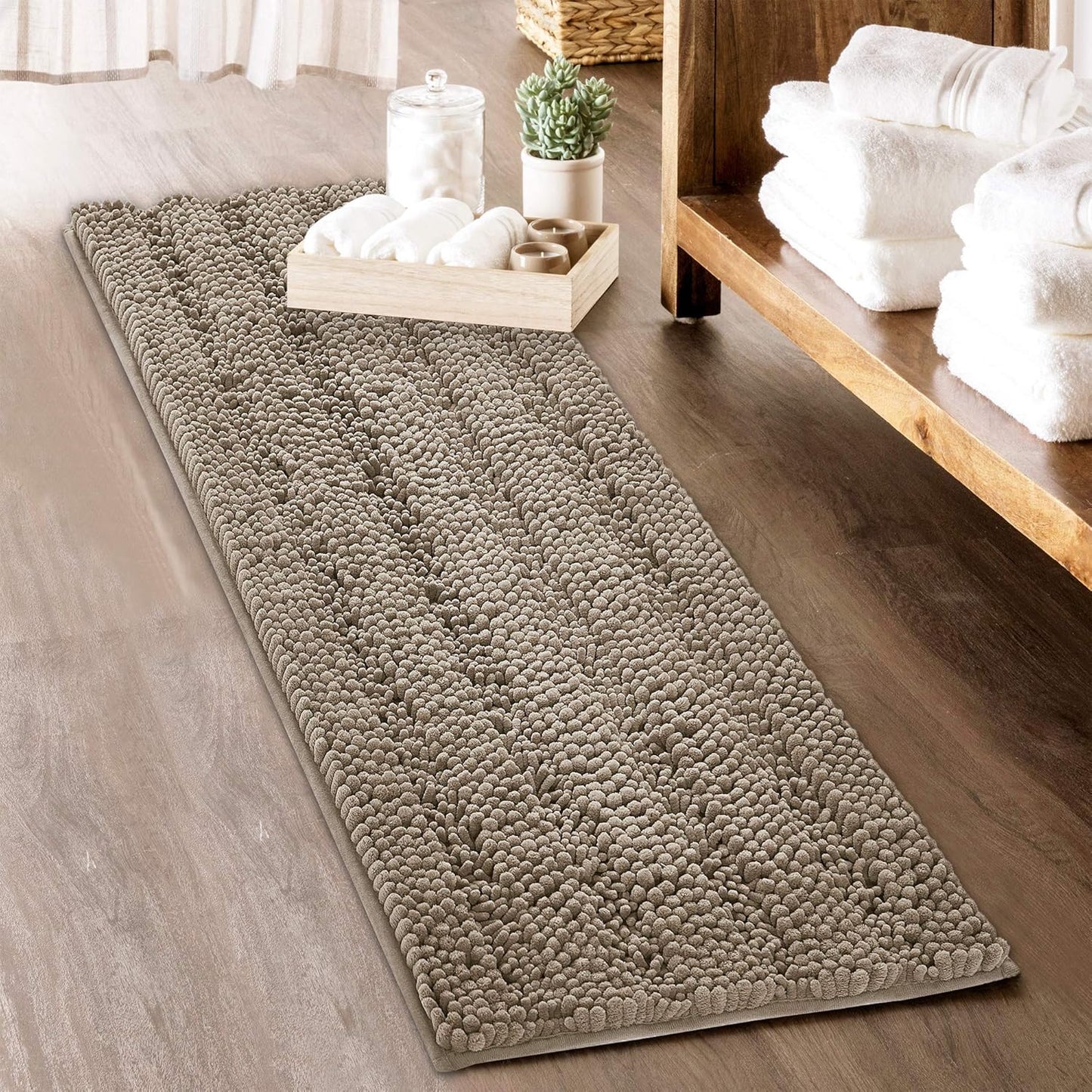 KGORGE Grey Bath Rugs - Soft Large Bathroom Rugs 60" x 24" Farmhouse Floor Cover Water Absorbent Bath Mat Shower Carpet for Toilet Door Way Kitchen Kids Baby, 1 Pc