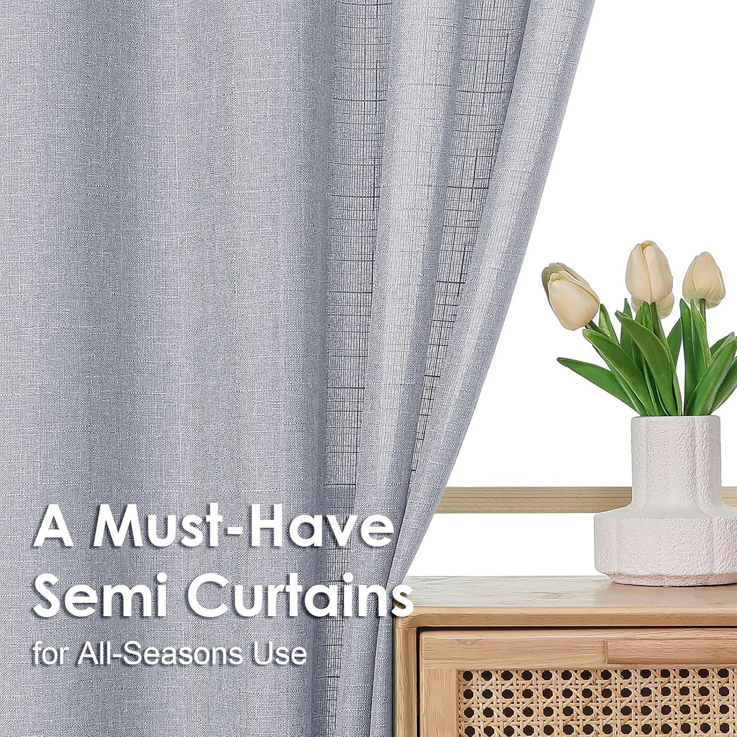 OVZME Light Grey Curtains 63 Inch Length 2 Panels, Faux Linen Textured Semi Light Filtering Drapes, Soft Airy Farmhouse Slub Window Curtains for Living Room Bedroom, Each 40x63 Inches