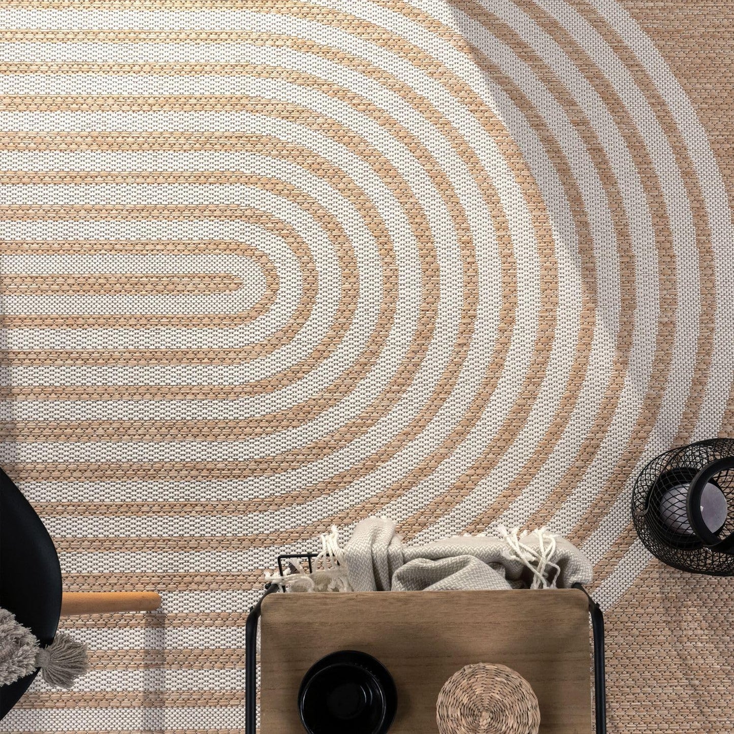 Paco Home Indoor and Outdoor Rug Boho Abstract Line Pattern in Beige, Size: 2'8" x 4'11"