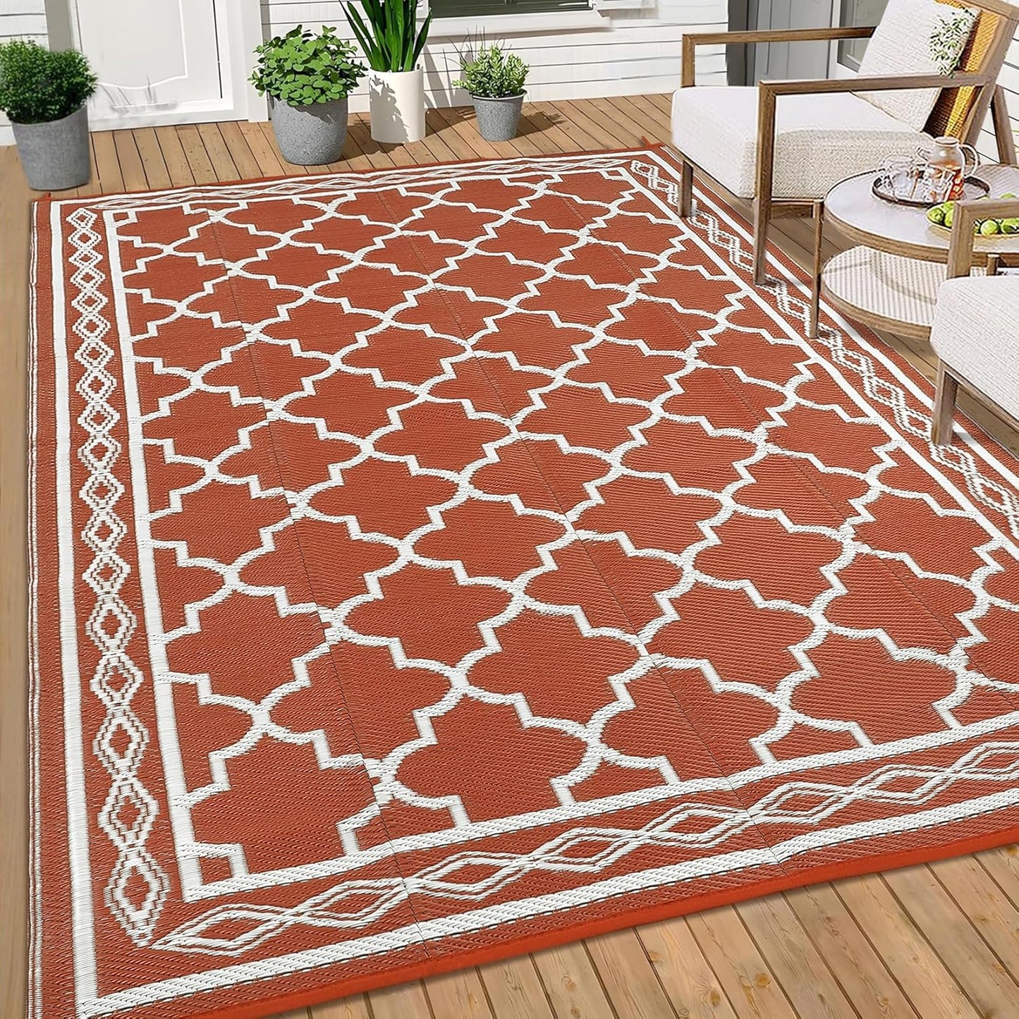 GAOMON Outdoor Plastic Straw Rug, 10'x20' Reversible Sage Green Patio Mat, Flower Modern Design for RV, Backyard, Deck, Camping, Picnic, Teal/Yellow(Bohemia)