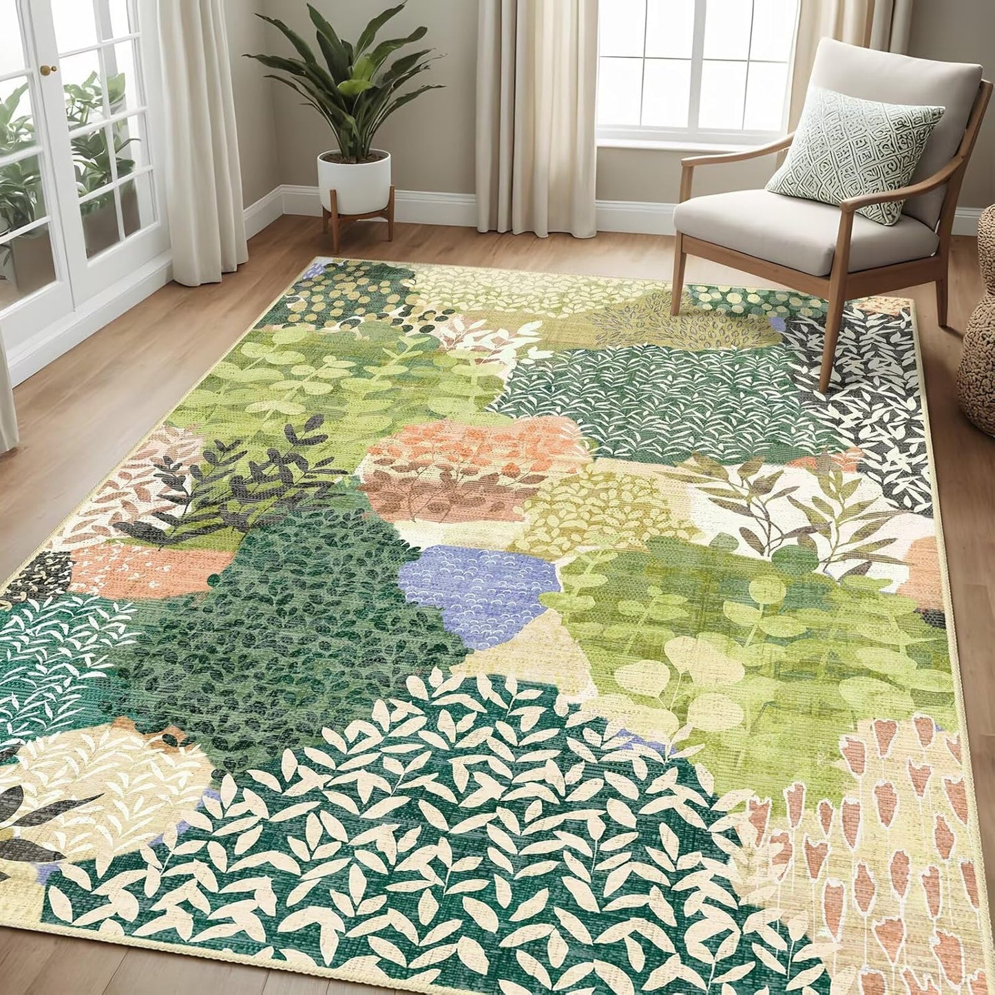 DEXDE Runner Rug 2x6 Washable Hallway Boho Soft Area Rugs Abstract Long Non Slip Botanical Leaves Floral Print Carpet for Entryway, Kitchen, Laundry, Bathroom, Bedroom,Blue