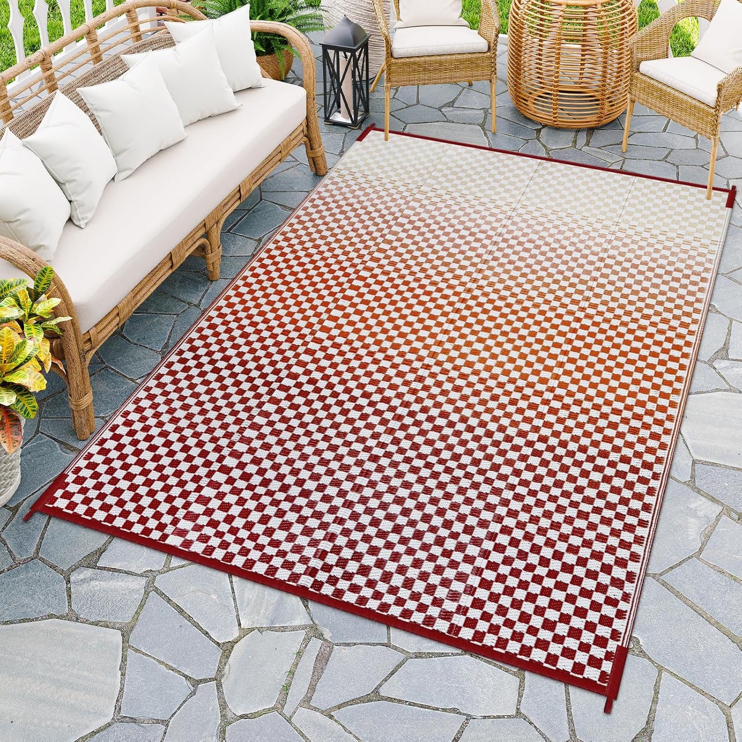 Wonnitar 6x9 Outdoor Rug Waterproof, Reversible Plastic Straw RV Rugs for Camping Outside, Large Portable RV Outdoor Mat Orange Abstract Flower Tent Rug for Camping Garden Picnic (Orange, 6'x9')