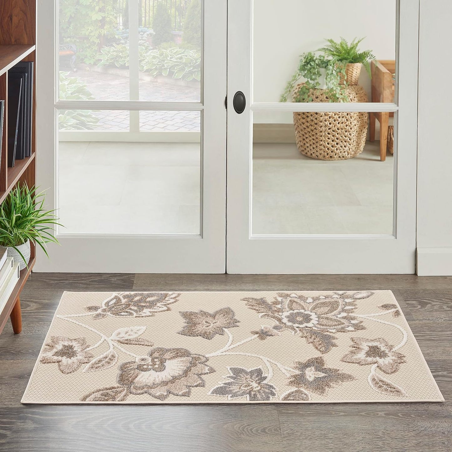 Nourison Home Aloha Indoor/Outdoor Beige 5'3" x 7'5" Area Rug, Easy Cleaning, Non Shedding, Bed Room, Living Room, Dining Room, Kitchen (5x7)
