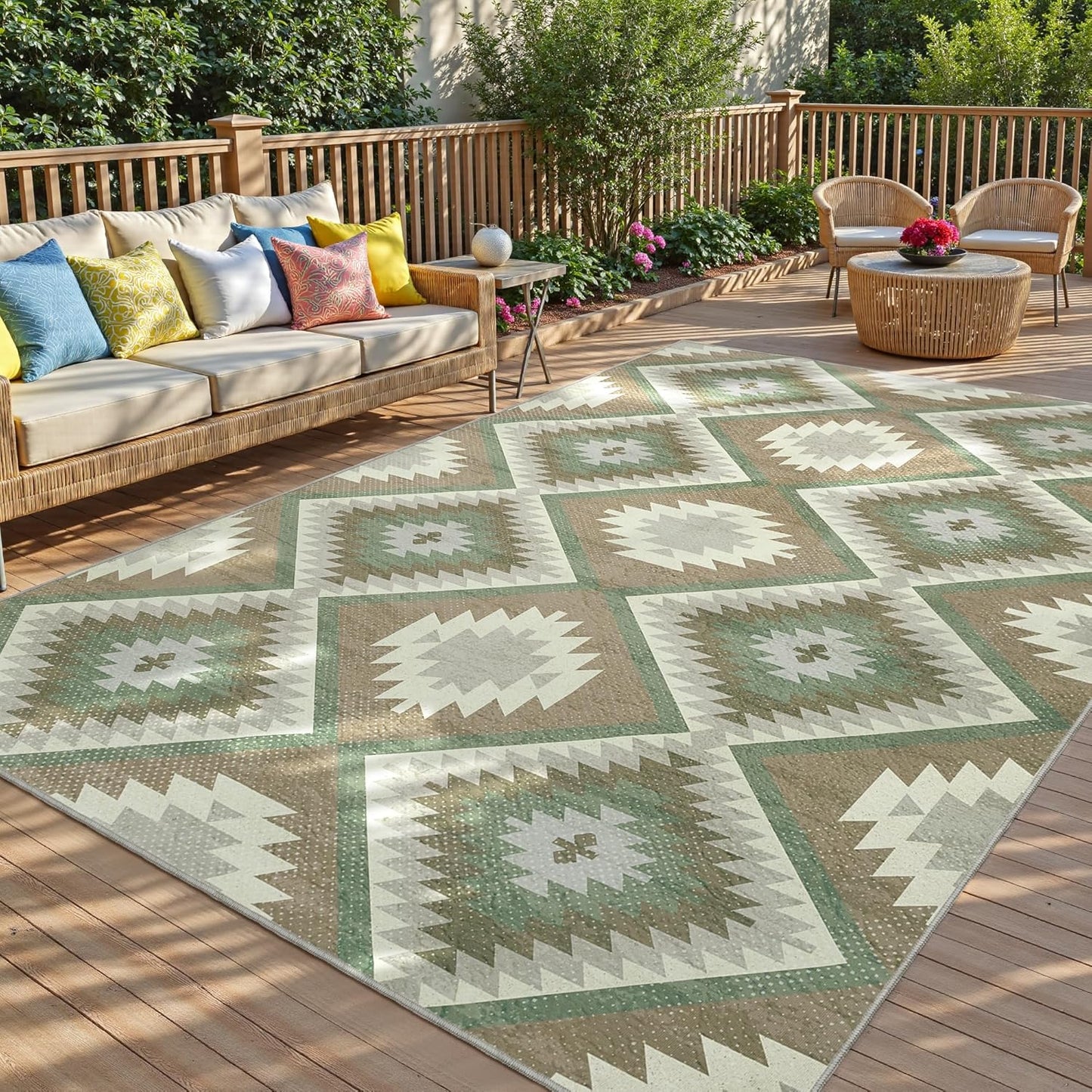 Meditation Indoor Outdoor Rug 5x8 ft Mandala Pattern Rug Boho Style,Yoga Meditation Mat Picnic Rug for Patio Living Room Porch Garden Deck Backyard Easy to Clean Non Shedding Non-Slip