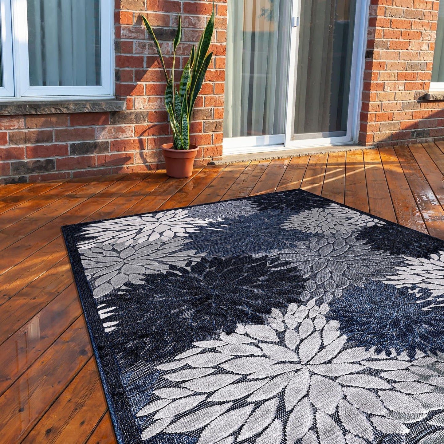 CAMILSON Indoor Outdoor Rug 8x10 Bohemian Medallion Floral Area Rugs for Indoor and Outdoor Patios Easy-Cleaning Non-Shedding Living Room Garden and Kitchen Washable Outside Carpet (8 x 10 / Beige)