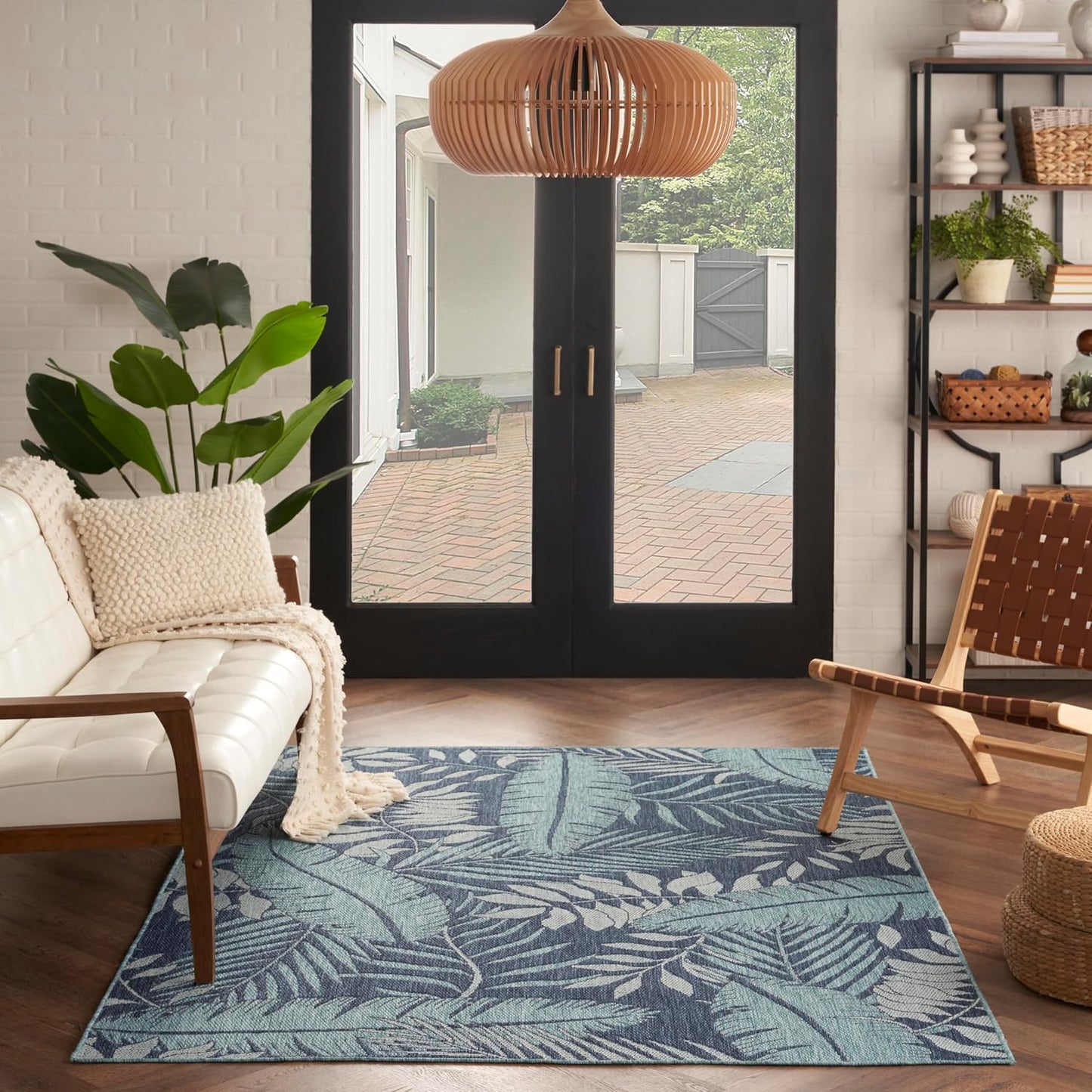 Nourison Home Garden Oasis Indoor/Outdoor Ivory Green 6' x 9' Area Rug, Easy Cleaning, Non Shedding, Bed Room, Living Room, Dining Room, Backyard, Deck, Patio (6x9)