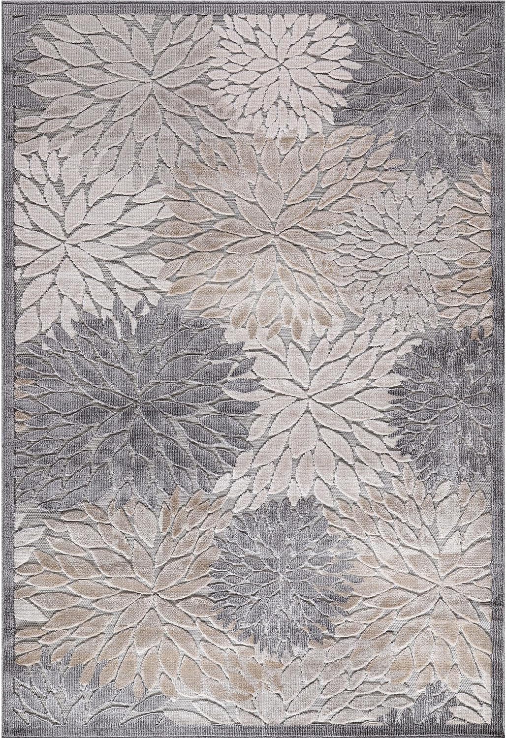 CAMILSON Indoor Outdoor Rug, Beige 5x7 Floral Exotic Tropical Area Rugs for Indoor and Outdoor Patios, Easy-Cleaning Non-Shedding Living Room, Garden and Kitchen Washable Outside Carpet (5 x 7)