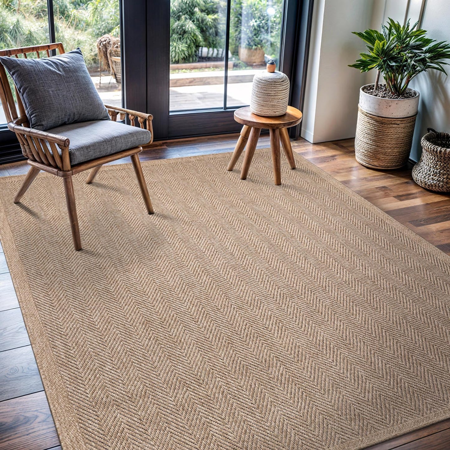 CAMILSON Easy Jute Rug 9x12, Indoor Outdoor Natural Color Fiber Area Rugs for Living Room Patio and Kitchen Rug, Sisal Boho Woven Design, Easy-Cleaning, Washable Outside Carpet Alfombras (9 x 12)