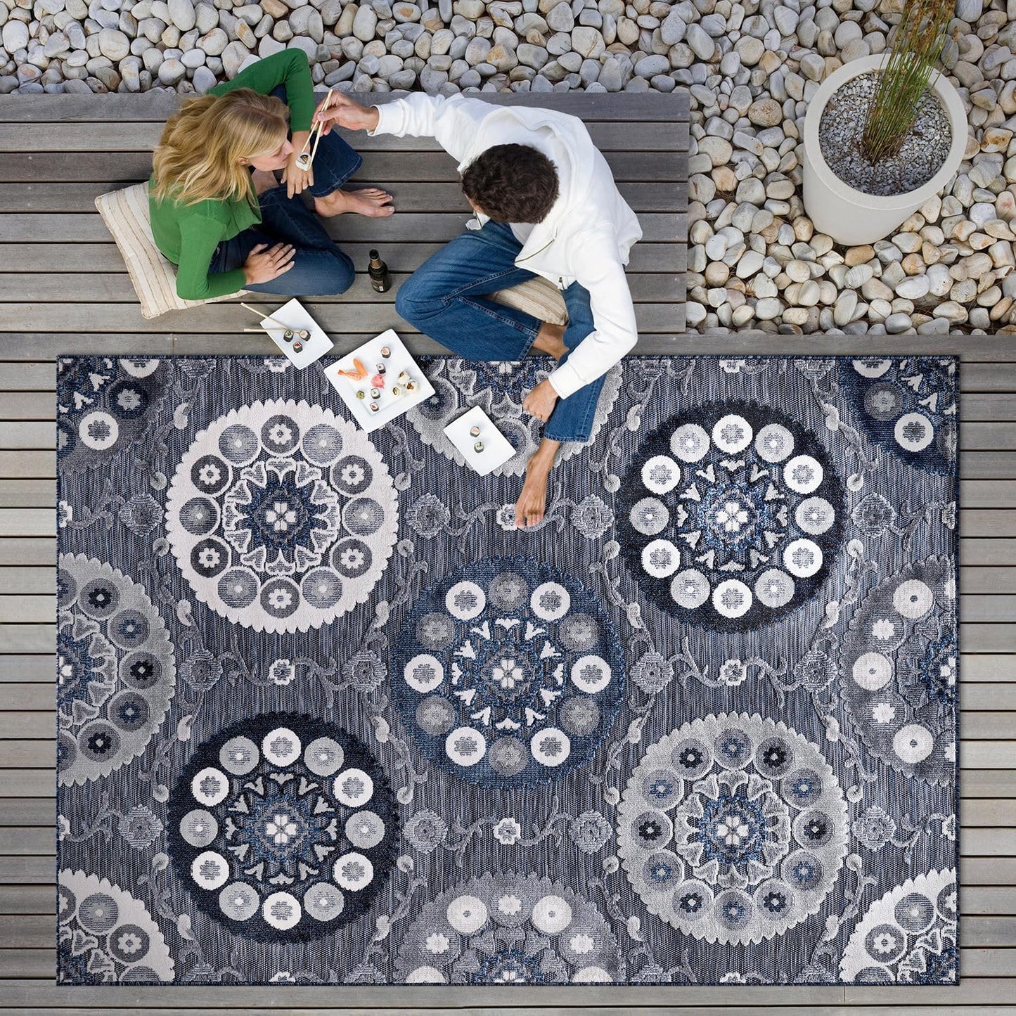 CAMILSON Indoor Outdoor Rug, Beige 5x7 Floral Exotic Tropical Area Rugs for Indoor and Outdoor Patios, Easy-Cleaning Non-Shedding Living Room, Garden and Kitchen Washable Outside Carpet (5 x 7)