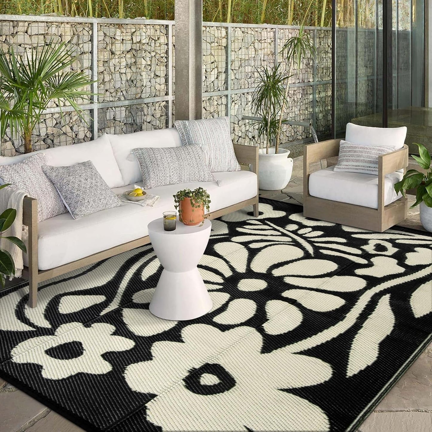 Wonnitar 6x9 Outdoor Rug Waterproof, Reversible Plastic Straw RV Rugs for Camping Outside, Large Portable RV Outdoor Mat Orange Abstract Flower Tent Rug for Camping Garden Picnic (Orange, 6'x9')