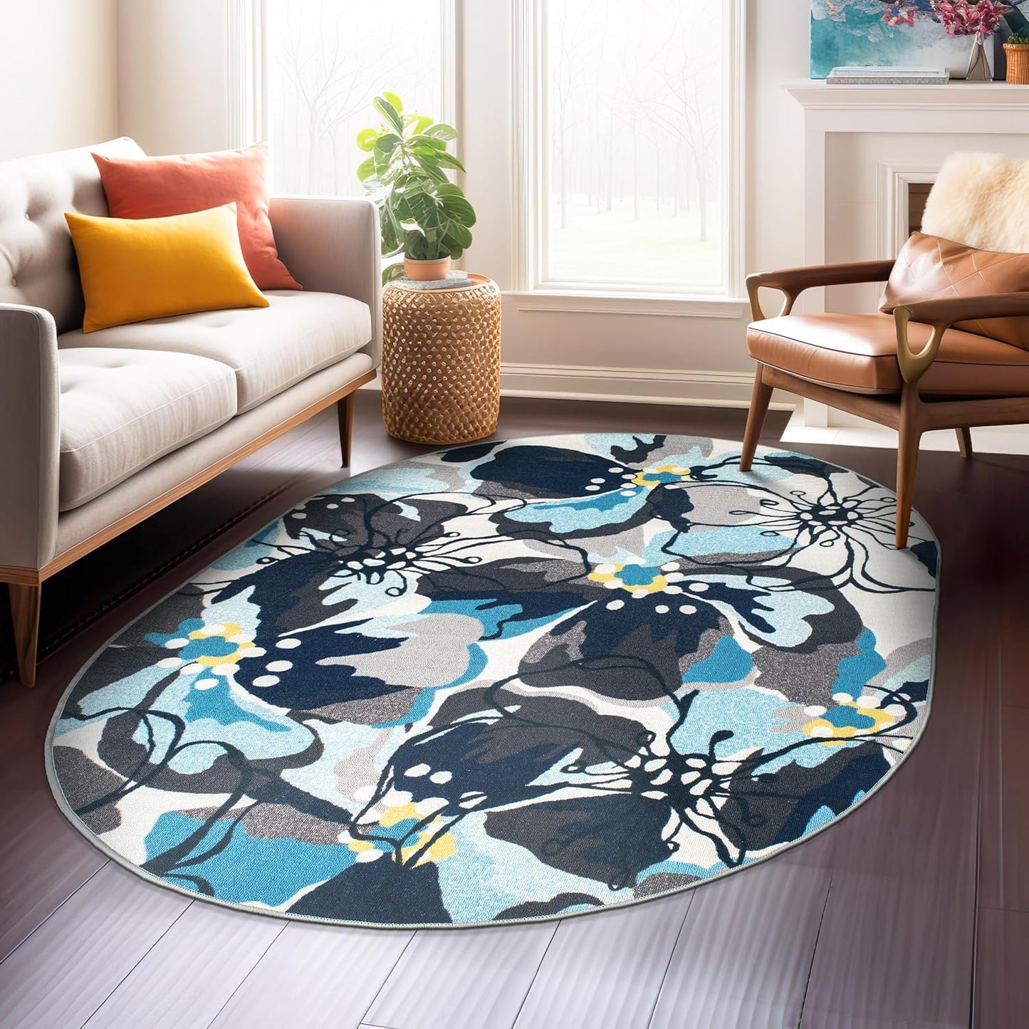Rugshop Modern Bright Flowers Non-Slip (Non-Skid) Area Rug 8 x 10 (7' 10" x 10') Multi