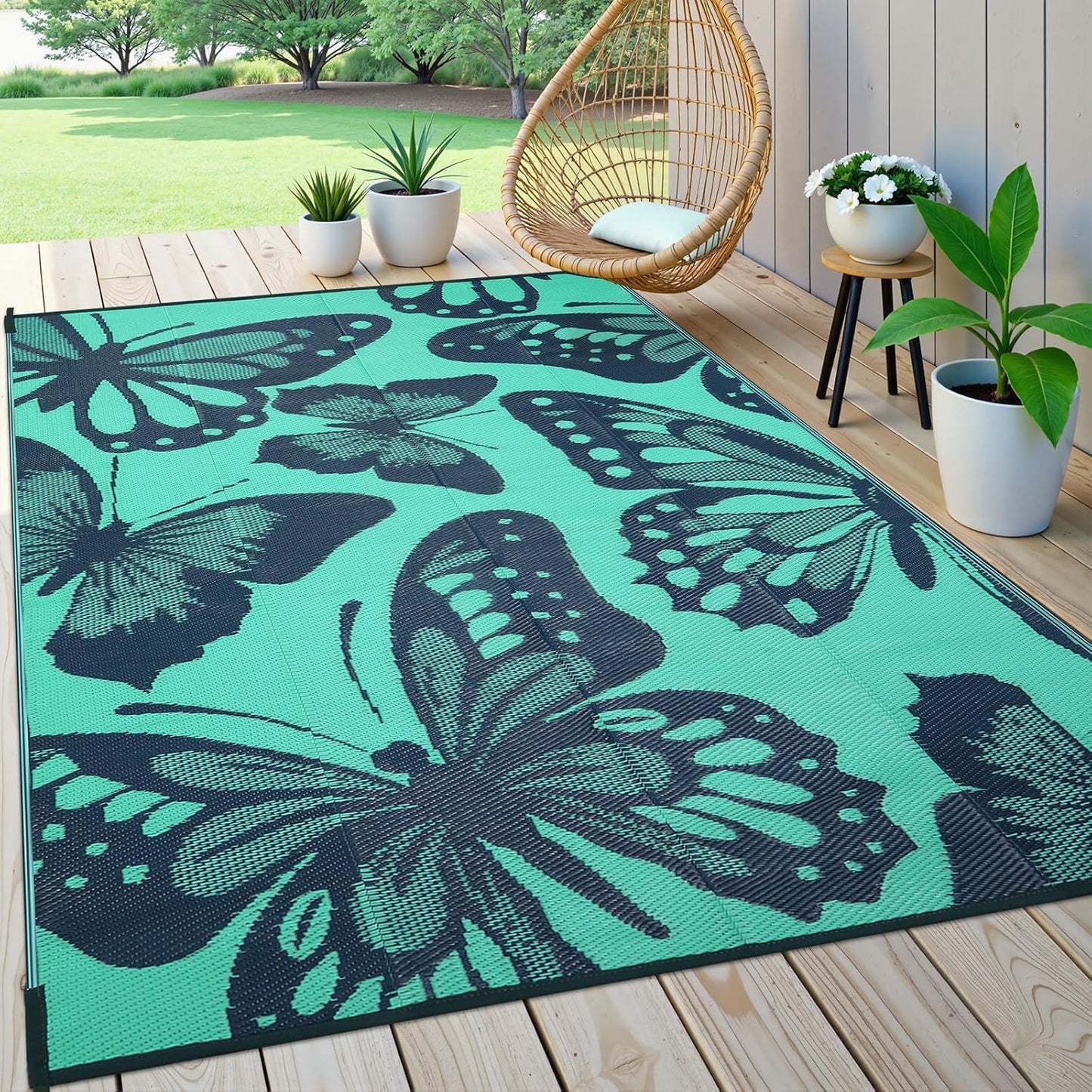 Uphome Outdoor Rug Waterproof 6x9 ft, Patio Plastic Straw Rugs for RV Camping, Reversible Butterfly Mat Outside, Indoor Outdoor Floor Carpet for Back Yard Deck Balcony Porch Beach Picnic