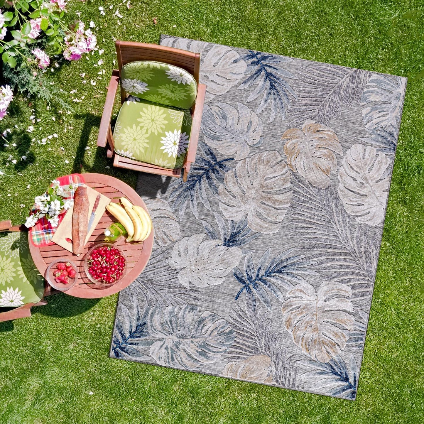 CAMILSON Indoor Outdoor Rug 8x10 Bohemian Medallion Floral Area Rugs for Indoor and Outdoor Patios Easy-Cleaning Non-Shedding Living Room Garden and Kitchen Washable Outside Carpet (8 x 10 / Beige)