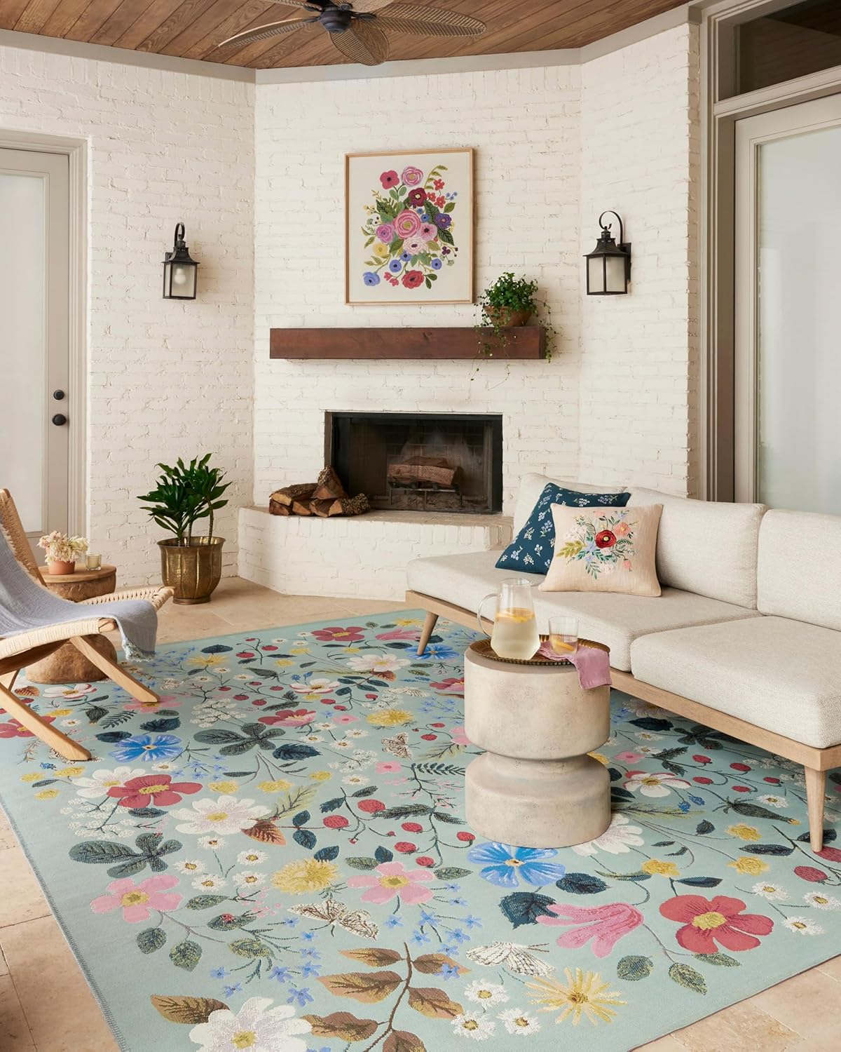 Loloi Rifle Paper Co. Perennial Collection Garden Party PRN-04 Rose/Multi 5'-3" x 7'-8" Indoor/Outdoor Area Rug