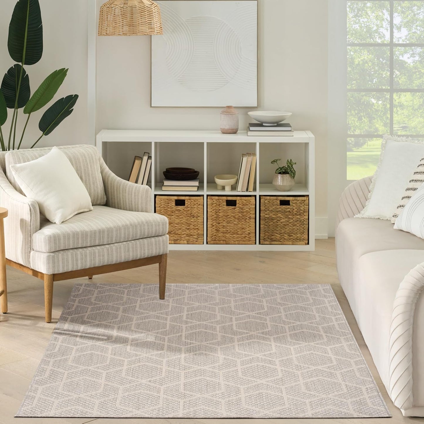 Nourison Horizon Indoor/Outdoor Green 4' x 6' Area Rug - Easy Cleaning, Non Shedding, Bed Room, Living Room, Dining Room, Kitchen (4' x 6')
