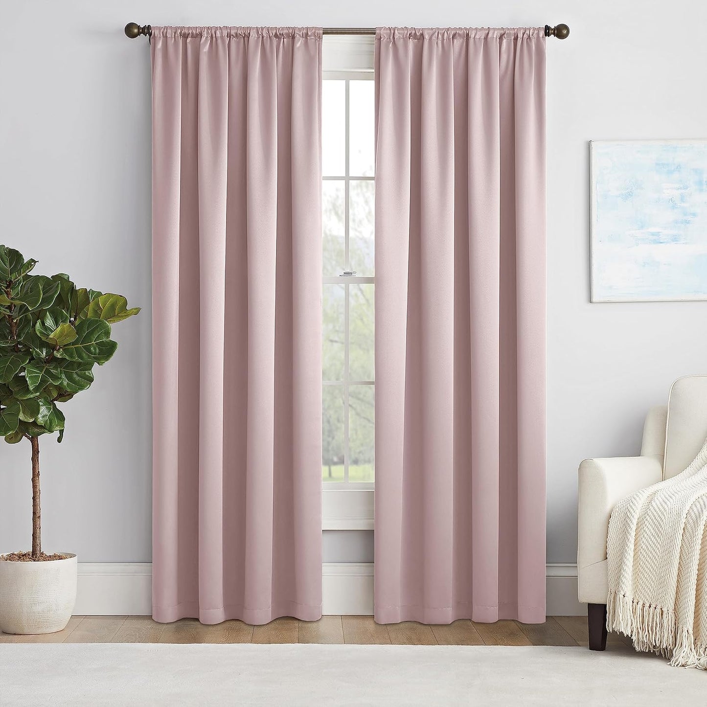 ECLIPSE Solid Thermapanel Modern Room Darkening Rod Pocket Window Curtain for Bedroom (1 Panel), 54 in x 84 in, Taupe