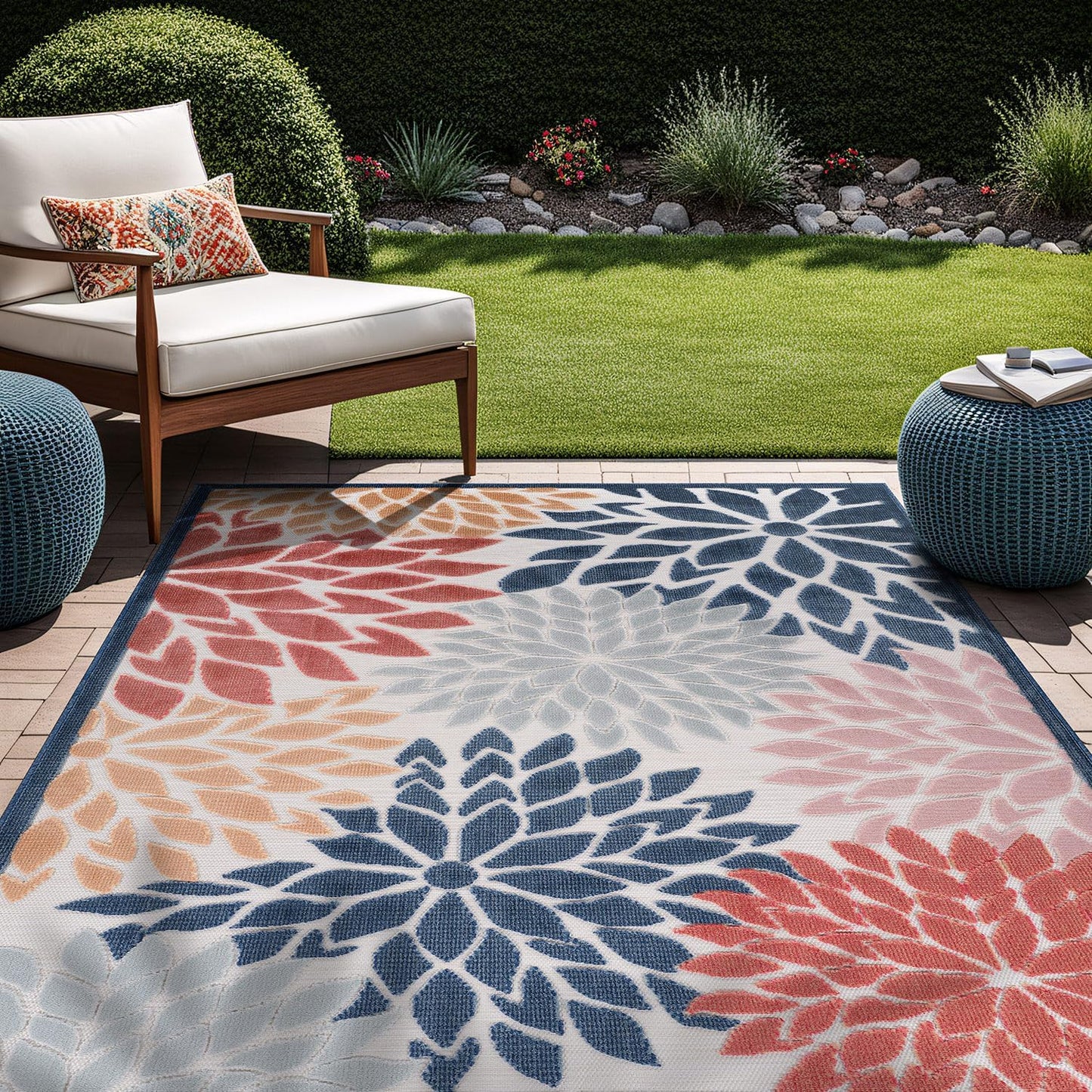 Beverly Rug Outdoor Rug 9x12 Large Modern Floral Tropical Area Rugs for Indoor and Outdoor Patio Easy to Clean Non Shedding Living Room Porch Garden Washable Outside Carpet (9 x 12 Brown)