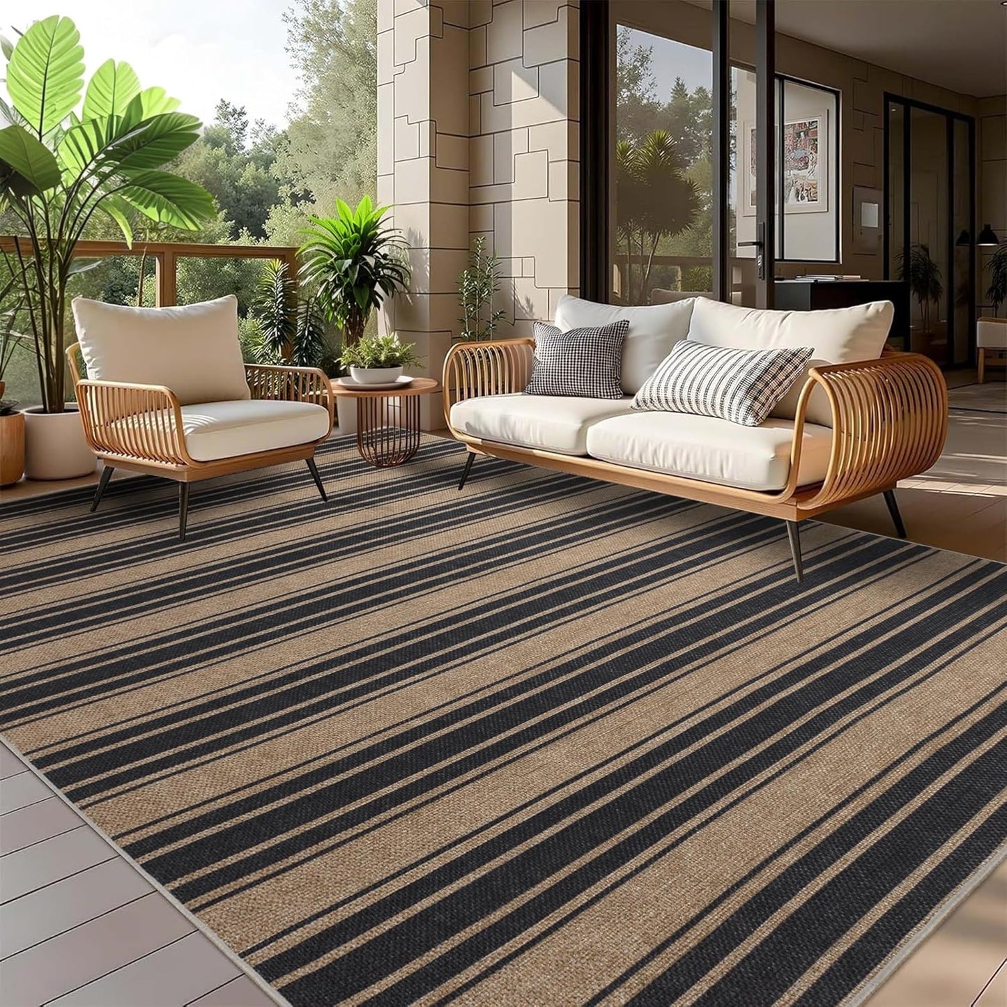 Floral Easy Jute Rug 5x7 Outdoor Patio Rug Washable Area Rugs for Living Room Bedroom Non Slip Neutral Farmhouse Indoor Outdoor Carpet for Backyard Patio Office