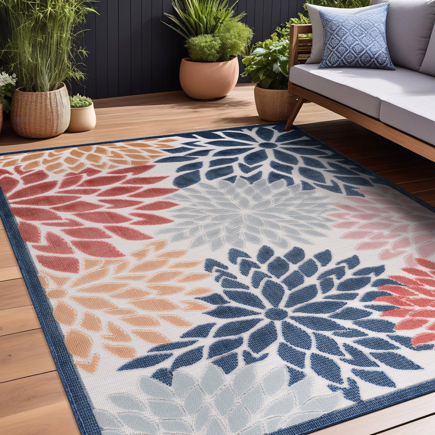 Beverly Rug Outdoor Rug 9x12 Large Modern Floral Tropical Area Rugs for Indoor and Outdoor Patio Easy to Clean Non Shedding Living Room Porch Garden Washable Outside Carpet (9 x 12 Brown)