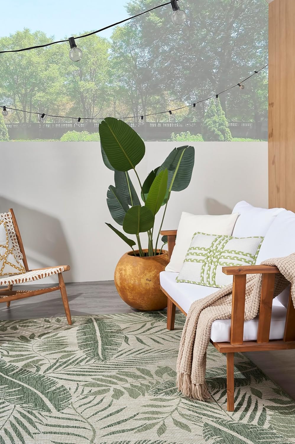 Nourison Home Garden Oasis Indoor/Outdoor Ivory Green 6' x 9' Area Rug, Easy Cleaning, Non Shedding, Bed Room, Living Room, Dining Room, Backyard, Deck, Patio (6x9)
