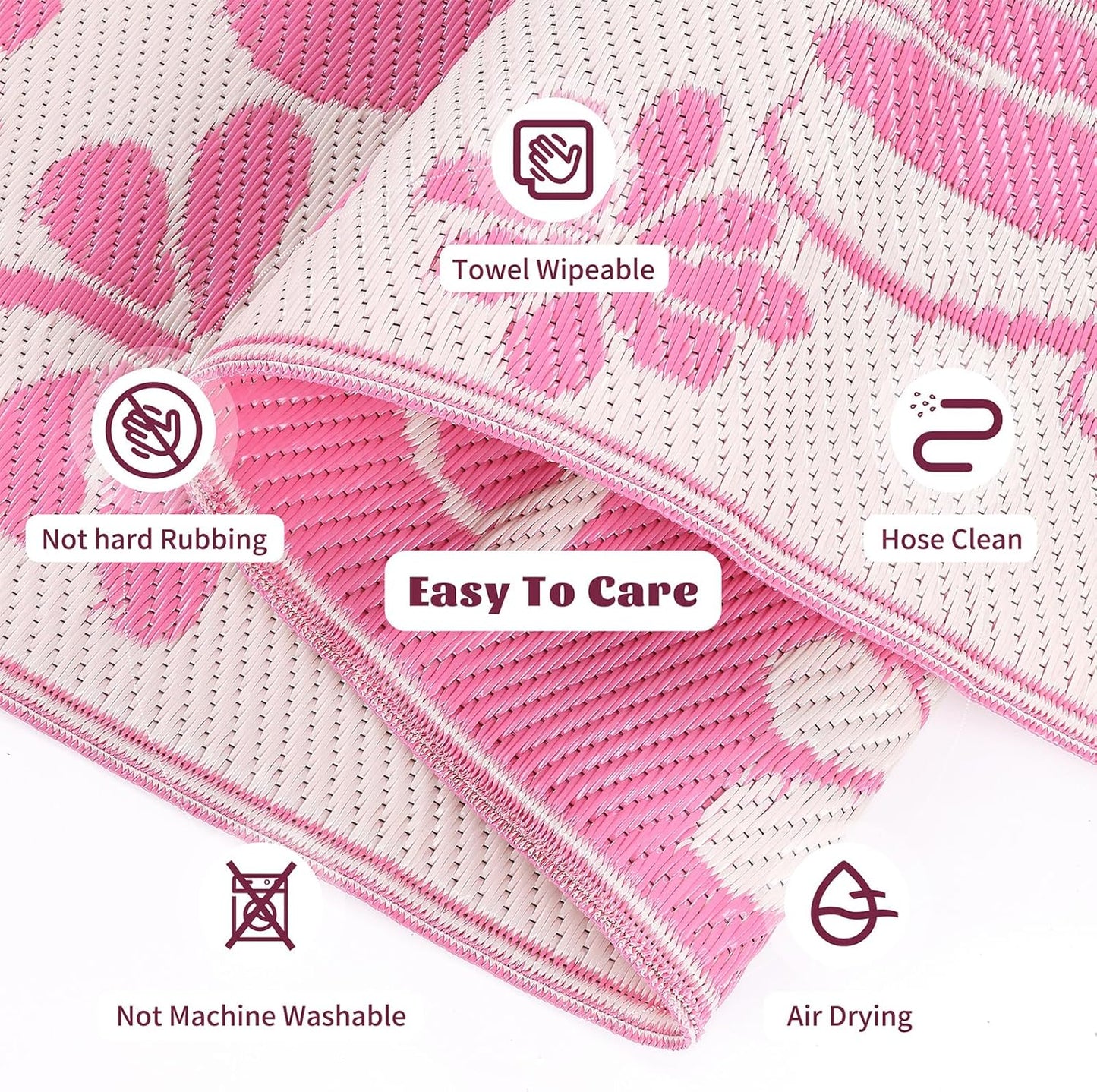 Ileading Round Outdoor Plastic Straw Rug 6ft Funny Floral Style Reversible Patio Area Rugs Waterproof Non Shedding Portable Carpets for Rv Outside Deck Pool Beach Picnic Camping (Pink)