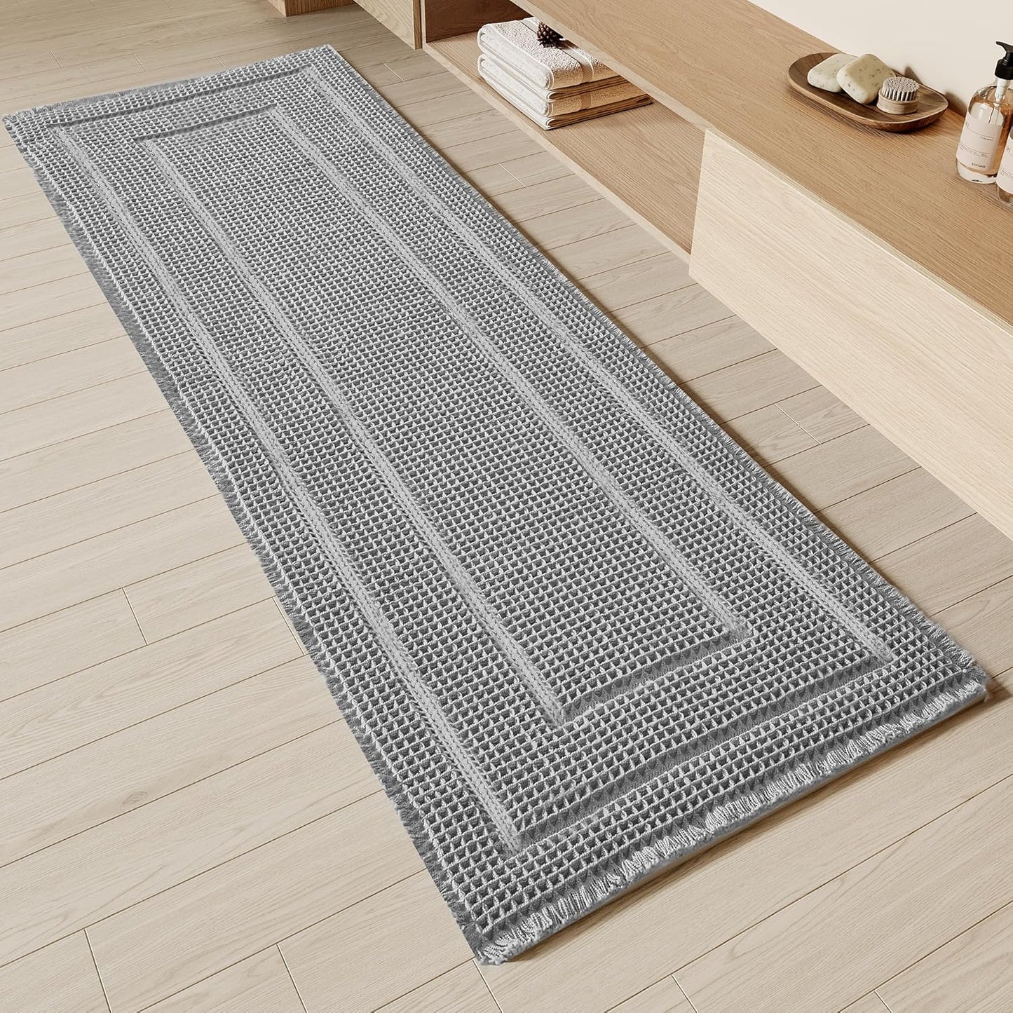 Bathroom Runner Rug Super Absorbent Non Slip Long Bath Mat Machine Washable Boho Bathroom Rugs Quick Dry Rug Runners for Hallway Bedroom Laundry Room,Brown, 2'x 6'(24" x 72")