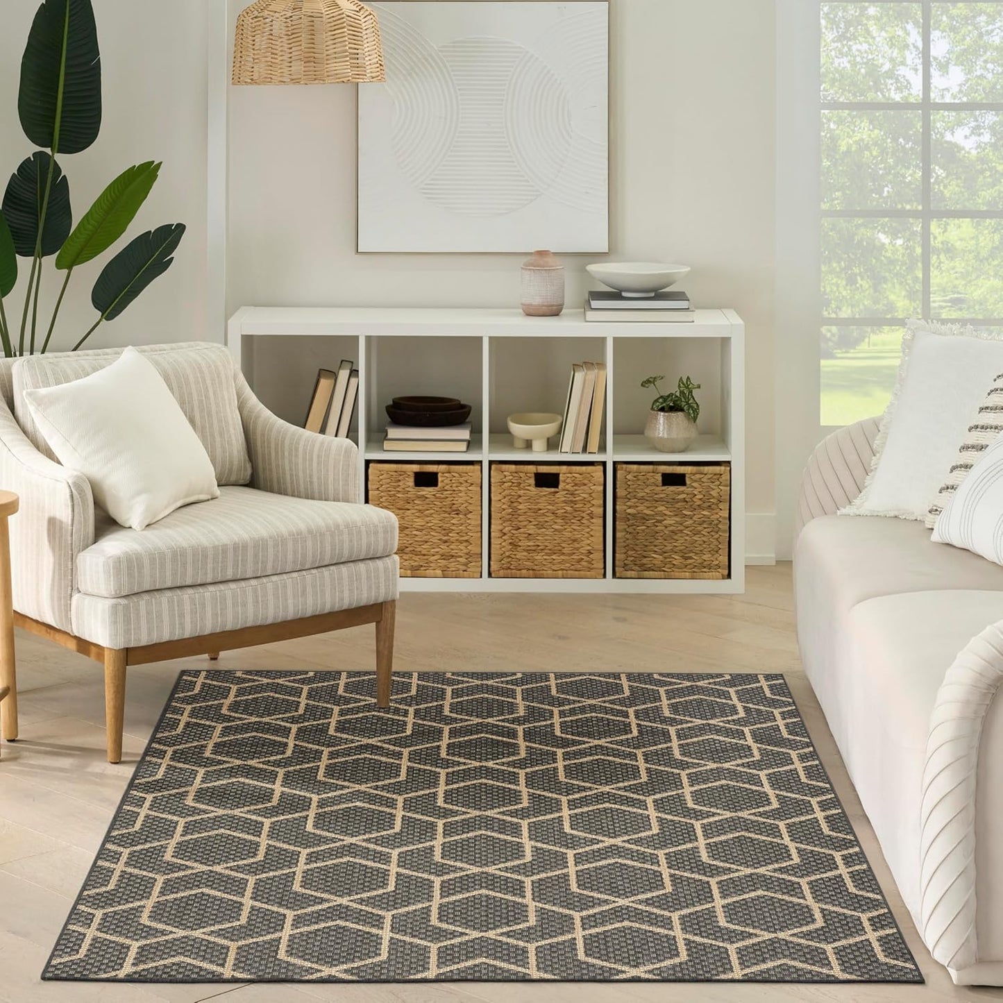 Nourison Horizon Indoor/Outdoor Green 4' x 6' Area Rug - Easy Cleaning, Non Shedding, Bed Room, Living Room, Dining Room, Kitchen (4' x 6')