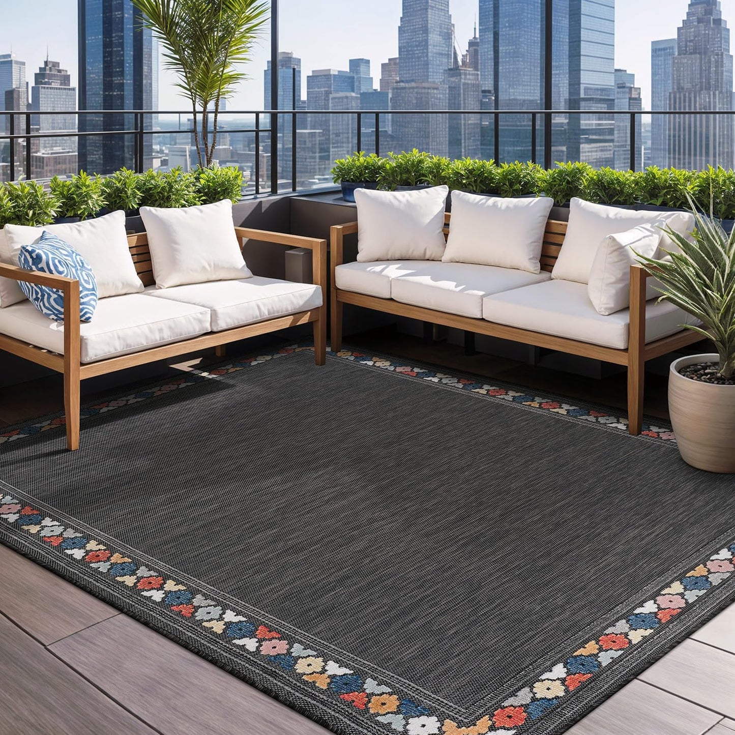 Beverly Rug Outdoor Rug 9x12 Large Modern Floral Tropical Area Rugs for Indoor and Outdoor Patio Easy to Clean Non Shedding Living Room Porch Garden Washable Outside Carpet (9 x 12 Brown)