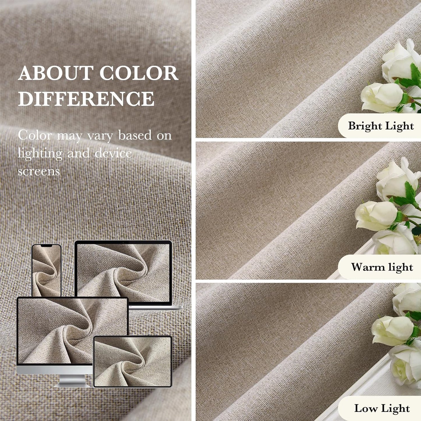 RYB HOME 100% Blackout Linen Curtains for Sliding Glass Doors, Extra Wide Thermal Insulated Privacy Curtains for Bedroom/Patio Door/Living Room/Open Closet, Room Divider, Linen, W100xL84, 1 Panel