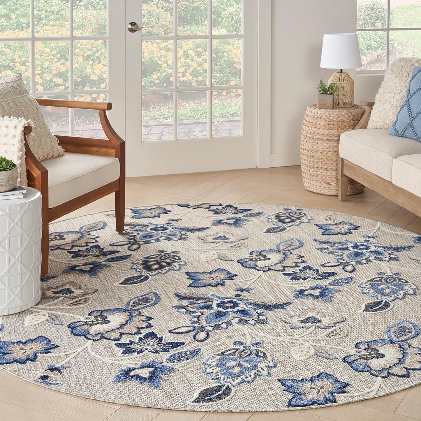 Nourison Home Aloha Indoor/Outdoor Beige 5'3" x 7'5" Area Rug, Easy Cleaning, Non Shedding, Bed Room, Living Room, Dining Room, Kitchen (5x7)