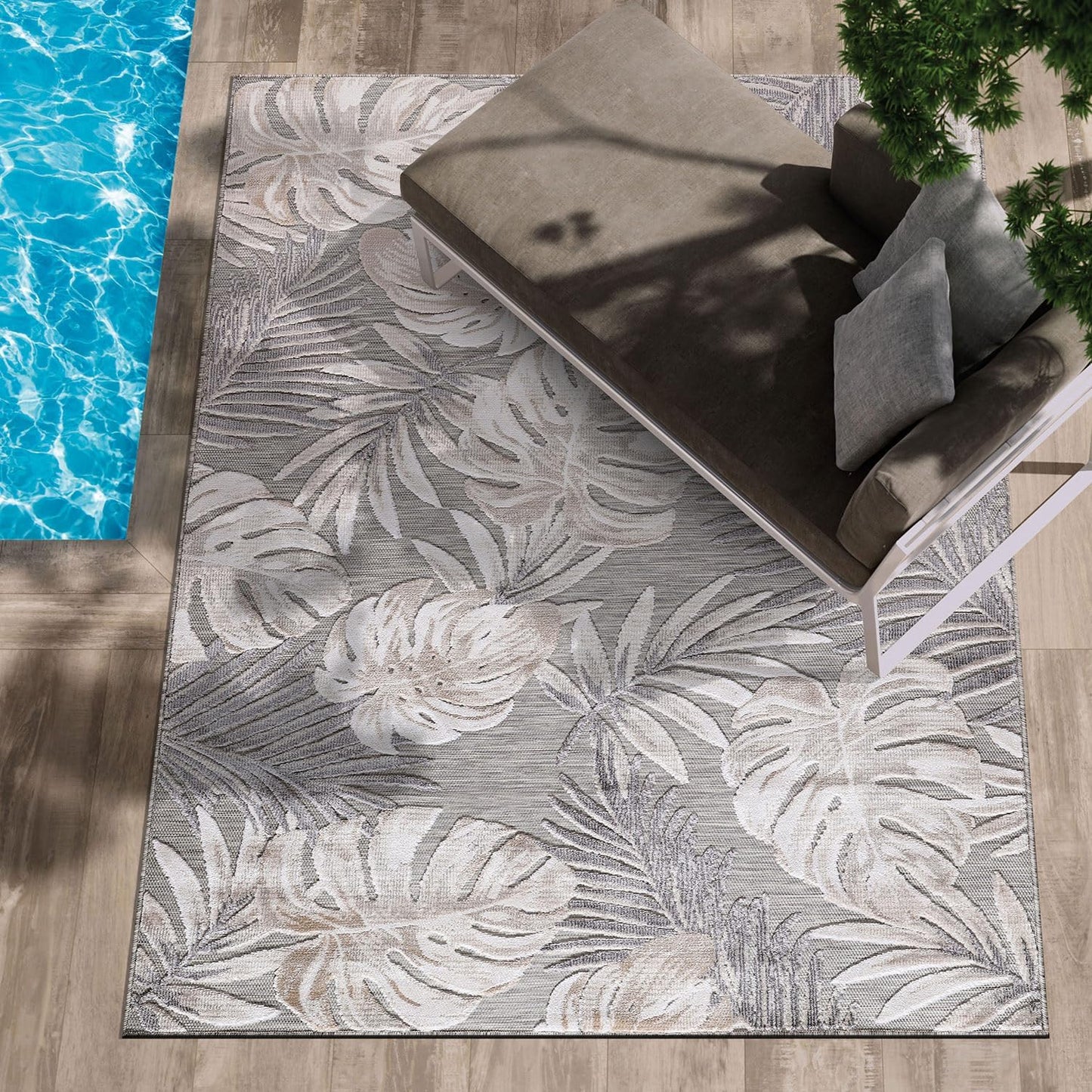 CAMILSON Indoor Outdoor Rug 8x10 Bohemian Medallion Floral Area Rugs for Indoor and Outdoor Patios Easy-Cleaning Non-Shedding Living Room Garden and Kitchen Washable Outside Carpet (8 x 10 / Beige)