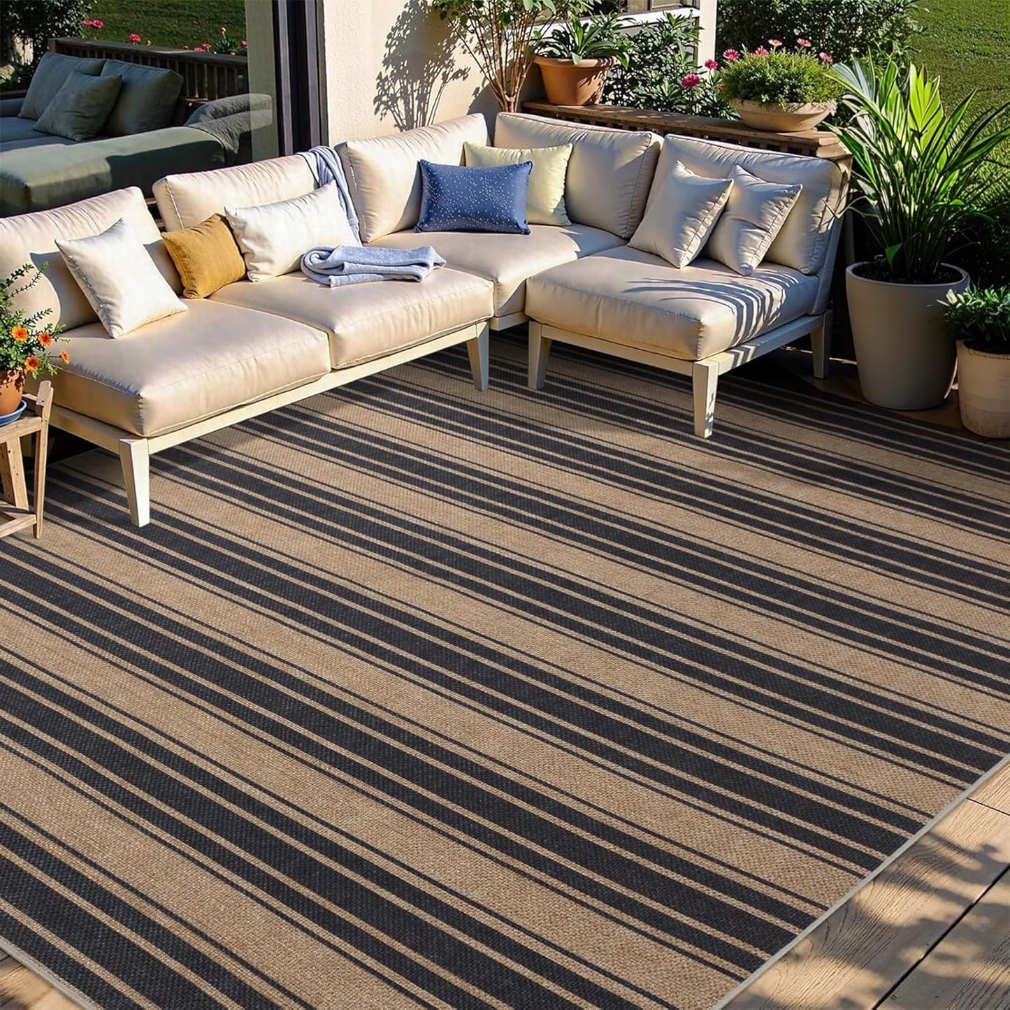 Floral Easy Jute Rug 5x7 Outdoor Patio Rug Washable Area Rugs for Living Room Bedroom Non Slip Neutral Farmhouse Indoor Outdoor Carpet for Backyard Patio Office
