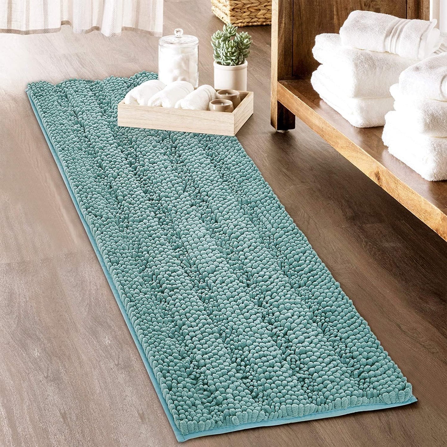 KGORGE Grey Bath Rugs - Soft Large Bathroom Rugs 60" x 24" Farmhouse Floor Cover Water Absorbent Bath Mat Shower Carpet for Toilet Door Way Kitchen Kids Baby, 1 Pc