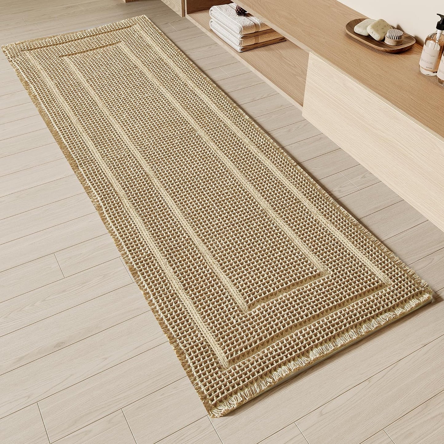 Bathroom Runner Rug Super Absorbent Non Slip Long Bath Mat Machine Washable Boho Bathroom Rugs Quick Dry Rug Runners for Hallway Bedroom Laundry Room,Brown, 2'x 6'(24" x 72")
