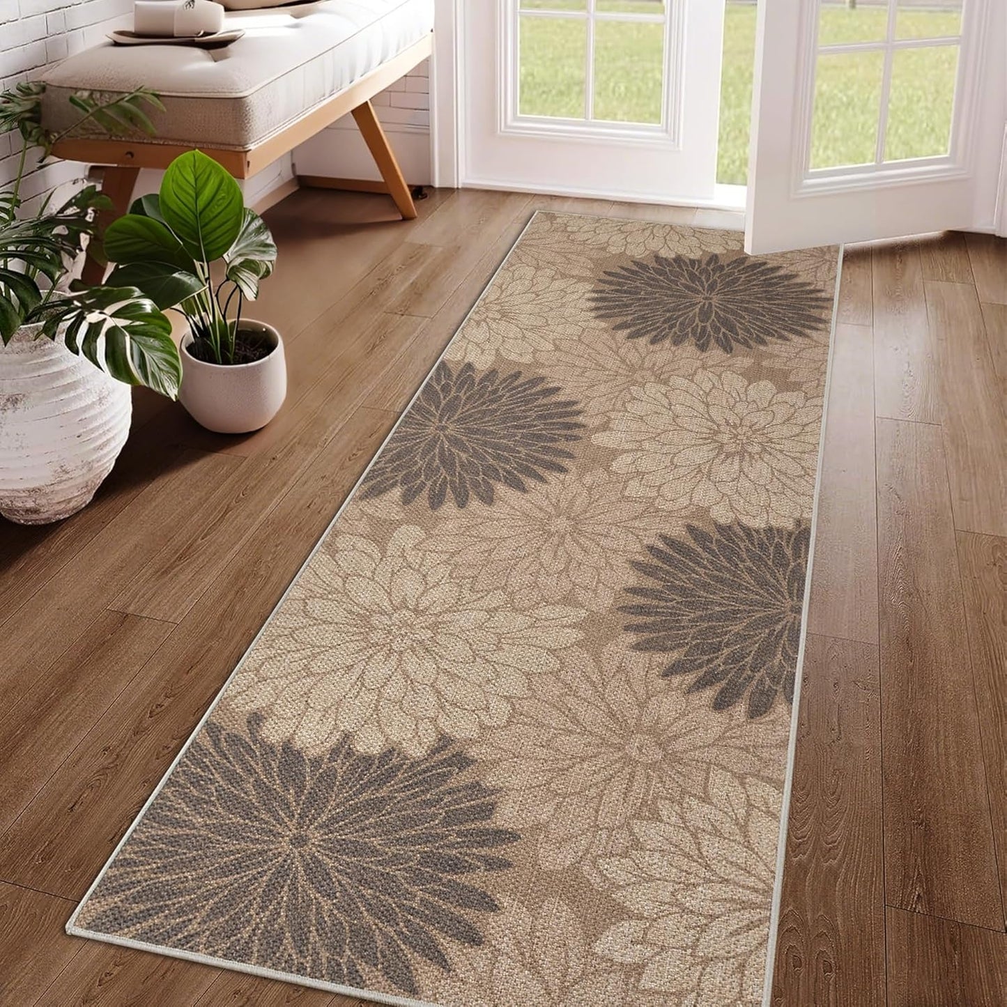Floral Easy Jute Rug 5x7 Outdoor Patio Rug Washable Area Rugs for Living Room Bedroom Non Slip Neutral Farmhouse Indoor Outdoor Carpet for Backyard Patio Office