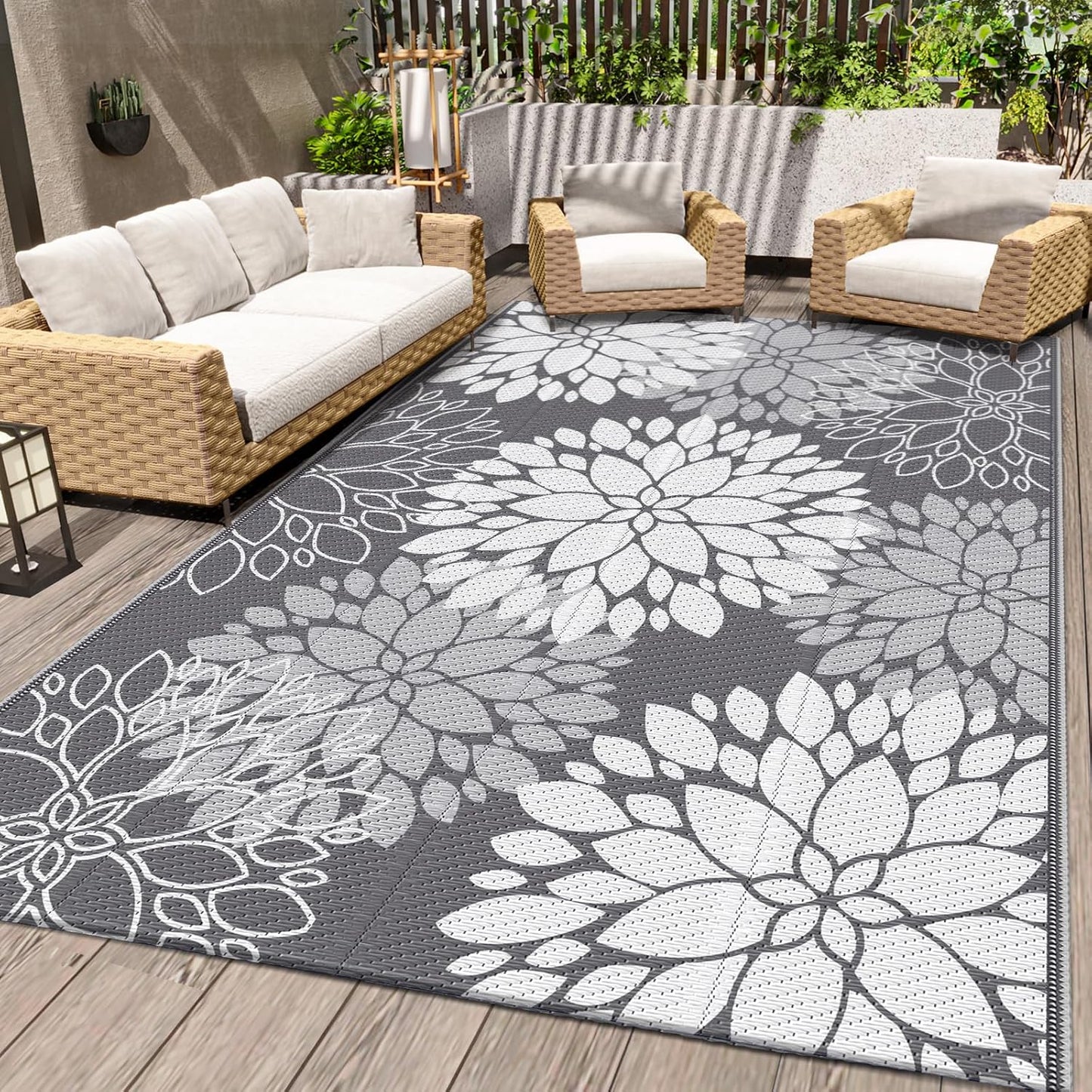 LuxStep Outdoor Rug Waterproof Outdoor Plastic Straw Rug Reversible Patio Rug Mat Outdoor Decor Large Area Mats for RV, Picnic, Backyard, Deck, Balcony, Porch, Beach, Camping, 5' x 8' Blue