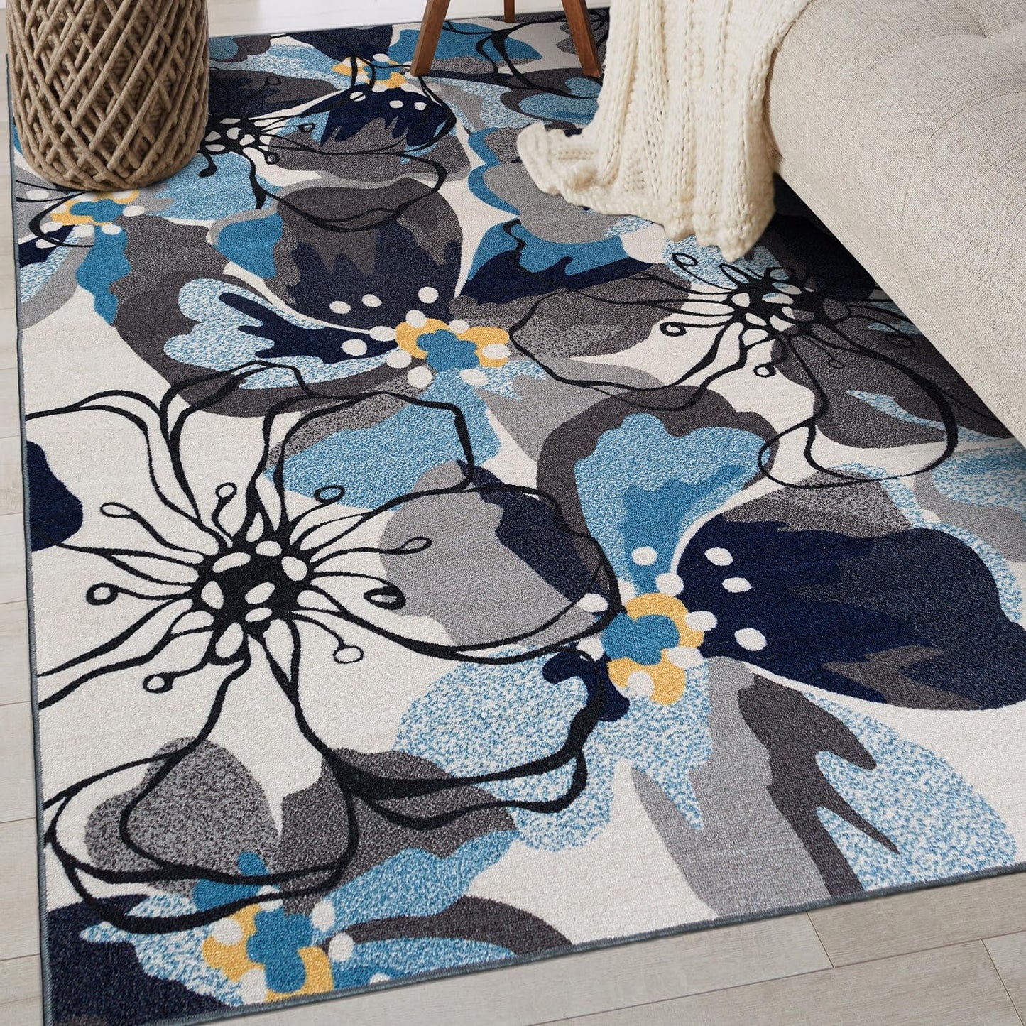 Rugshop Modern Bright Flowers Non-Slip (Non-Skid) Area Rug 8 x 10 (7' 10" x 10') Multi
