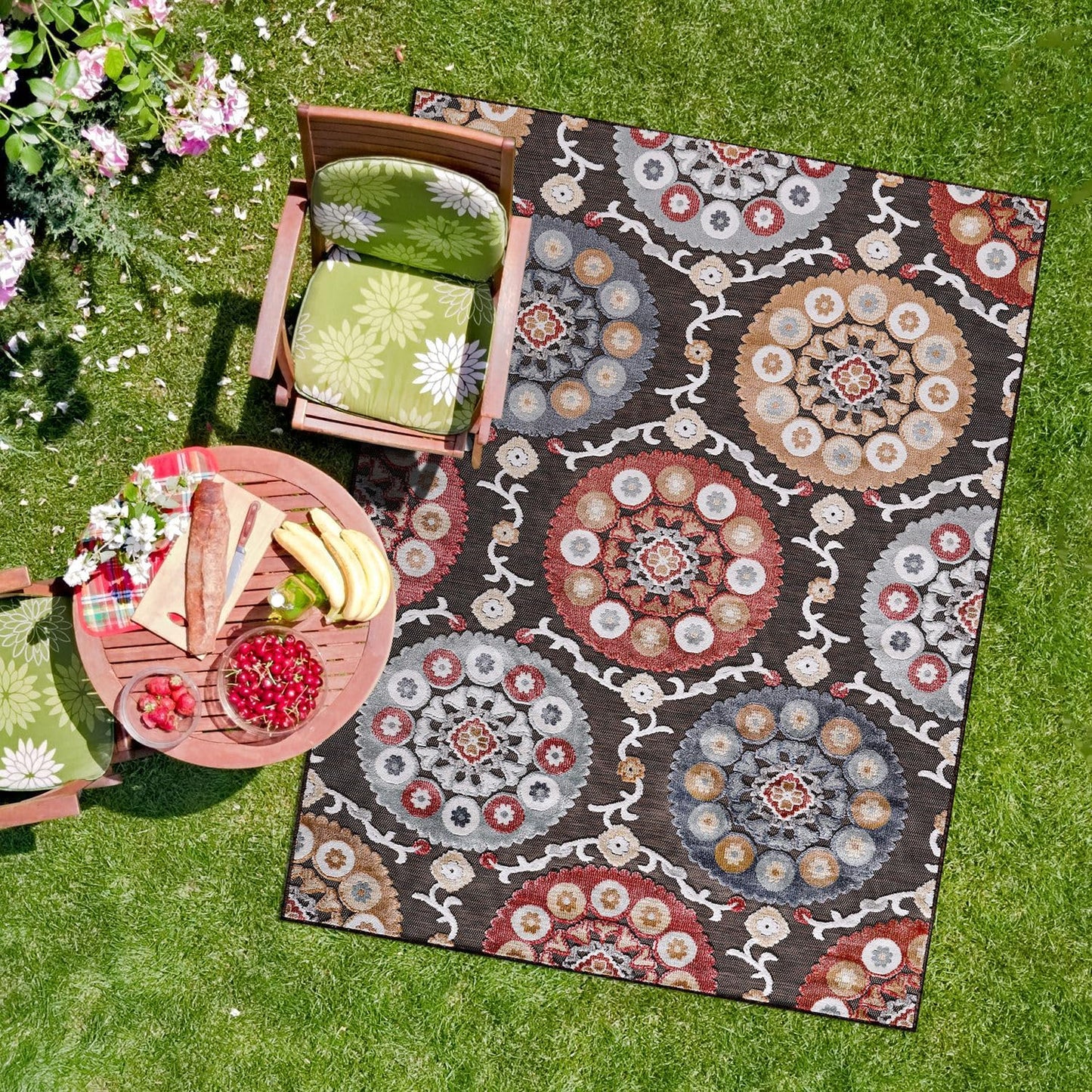 CAMILSON Indoor Outdoor Rug 8x10 Bohemian Medallion Floral Area Rugs for Indoor and Outdoor Patios Easy-Cleaning Non-Shedding Living Room Garden and Kitchen Washable Outside Carpet (8 x 10 / Beige)