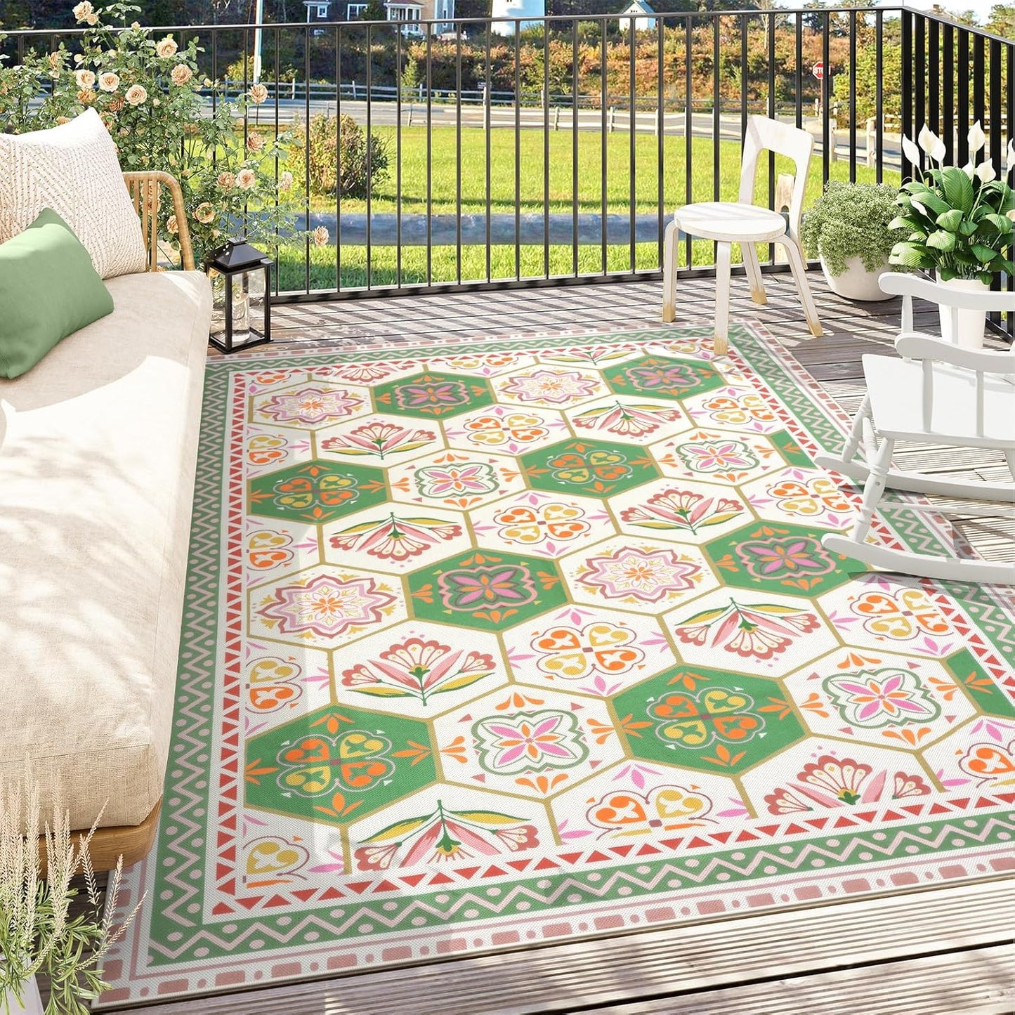 Anidaroel 6x9 Floral Indoor Outdoor Rugs for Patio Clearance, Non Slip Outdoor Patio Rug, Washable Flower Outside Area Rug Carpet for Balcony, Backyard, Pool Deck, Living Room