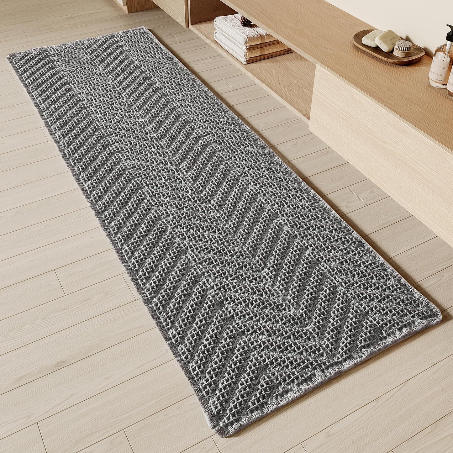 Bathroom Runner Rug Super Absorbent Non Slip Long Bath Mat Machine Washable Boho Bathroom Rugs Quick Dry Rug Runners for Hallway Bedroom Laundry Room,Brown, 2'x 6'(24" x 72")