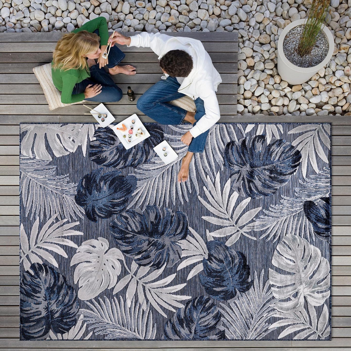 CAMILSON Indoor Outdoor Rug 8x10 Bohemian Medallion Floral Area Rugs for Indoor and Outdoor Patios Easy-Cleaning Non-Shedding Living Room Garden and Kitchen Washable Outside Carpet (8 x 10 / Beige)