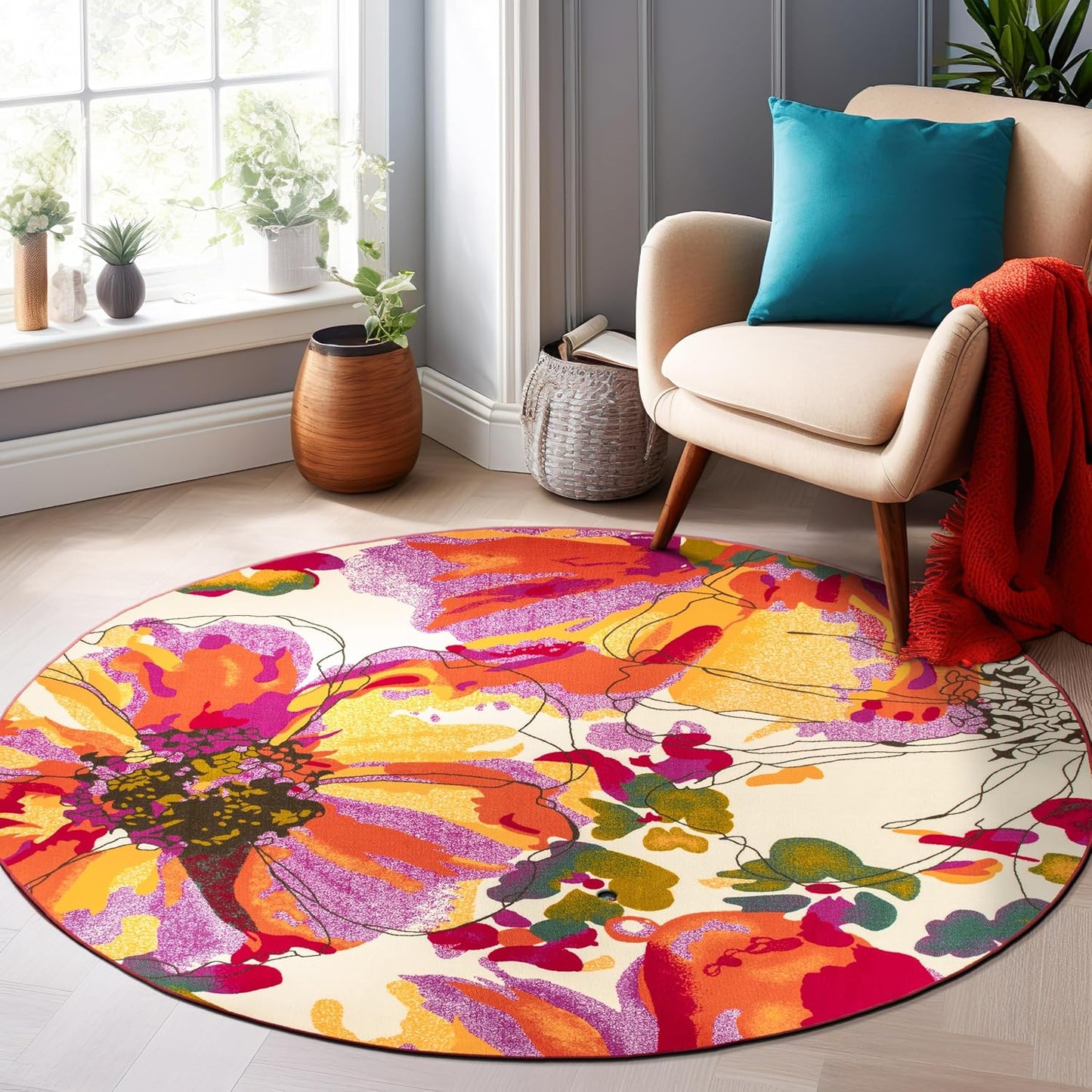 Rugshop Modern Bright Flowers Non-Slip (Non-Skid) Area Rug 8 x 10 (7' 10" x 10') Multi