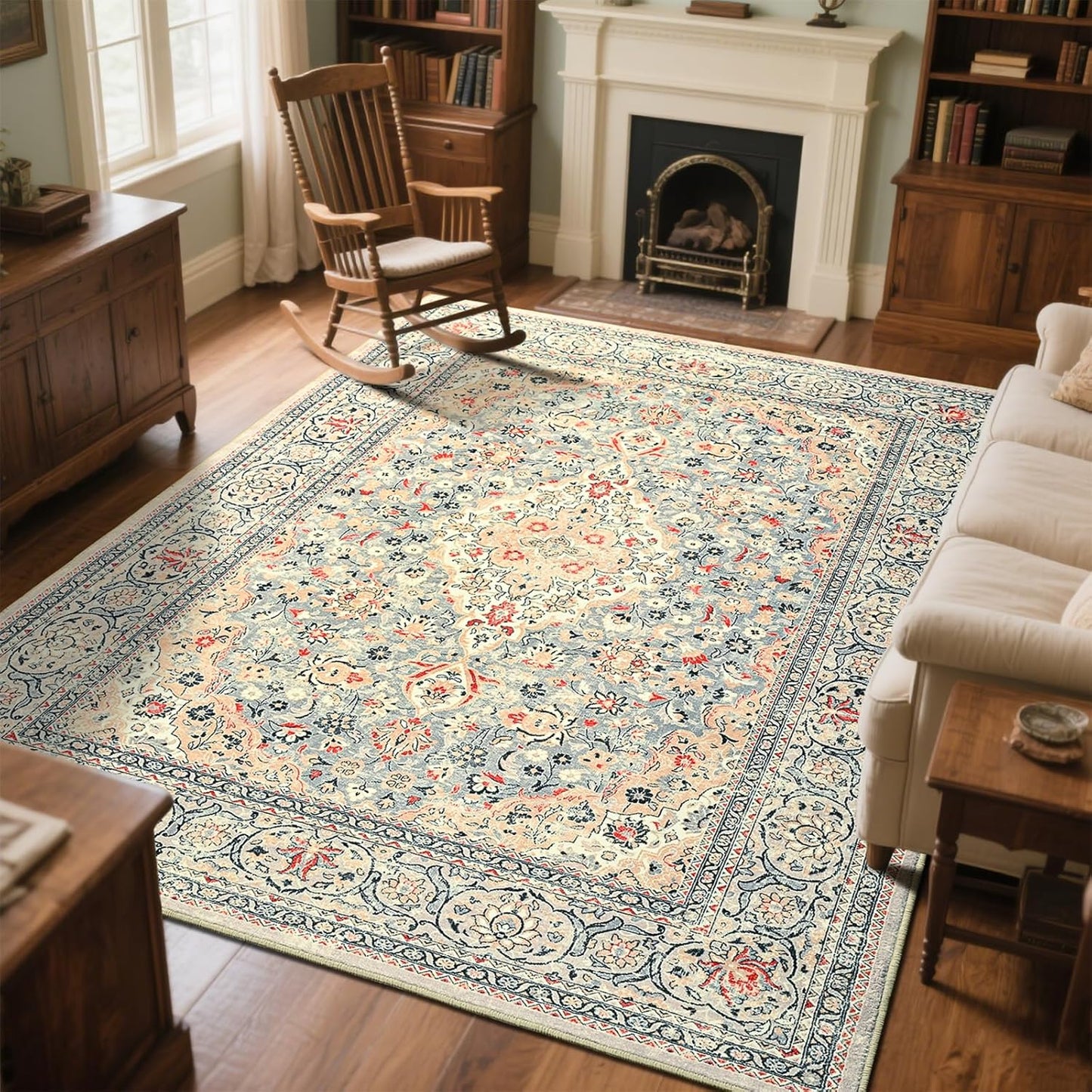 Washable Rug 4x6, Gray Area Rugs Non Slip, Indoor Low Pile Carpet with Rubber Backing for Living Room Kitchen Bathroom Entryway Office Bedroom