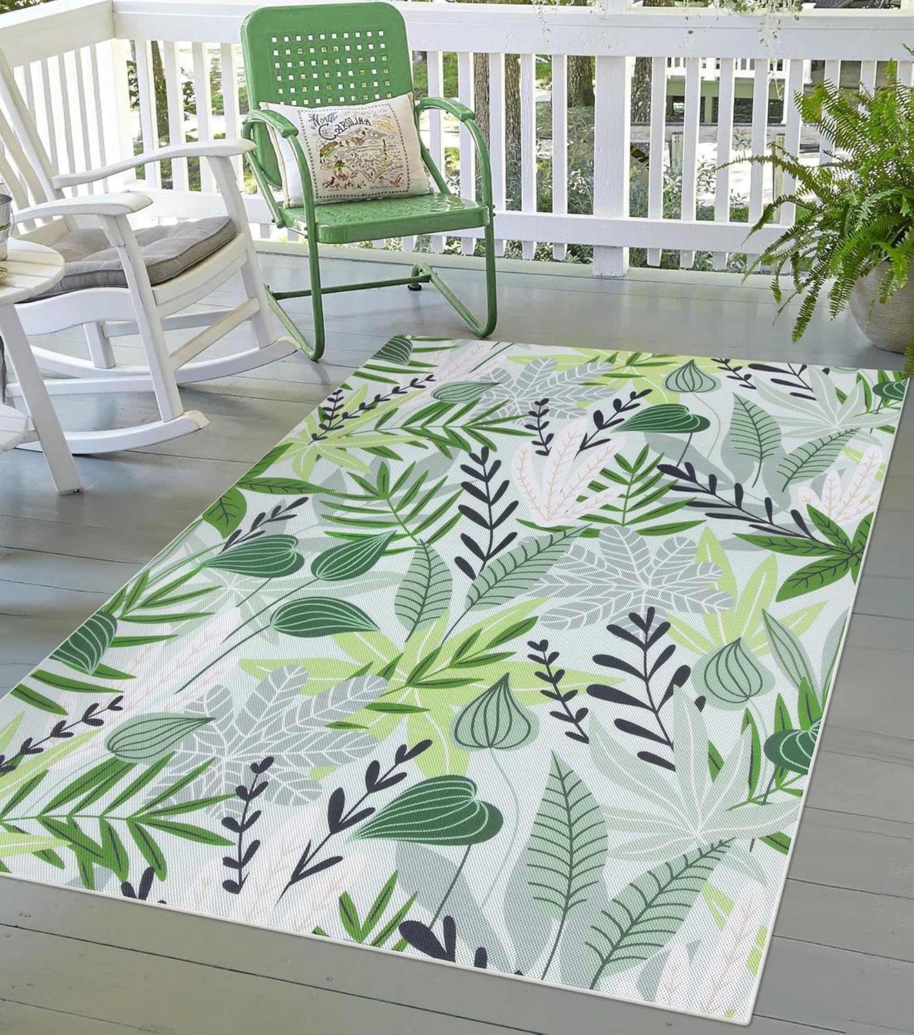 Uphome Blue Floral Patio Rug 6x9 ft, Breathable & Quick Drying Outdoor Rug Carpet, Non-Slip Washable RV Camping Mat, Flower Indoor Outdoor Area Rug for Backyard Garden Deck Balcony Picnic, 6'x9'
