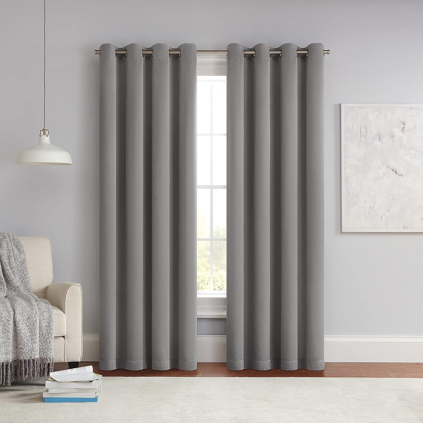 ECLIPSE Solid Thermapanel Modern Room Darkening Rod Pocket Window Curtain for Bedroom (1 Panel), 54 in x 84 in, Taupe