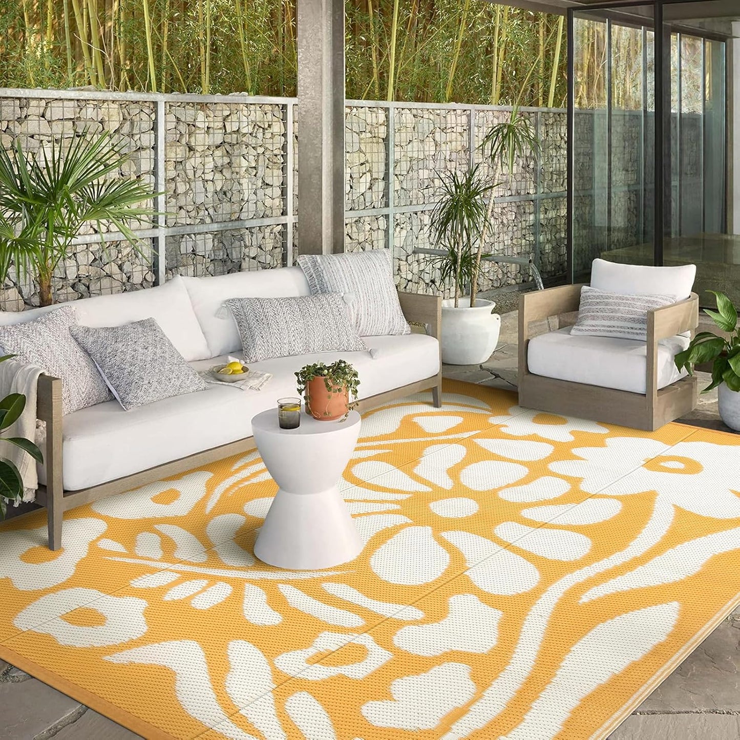 Wonnitar 6x9 Outdoor Rug Waterproof, Reversible Plastic Straw RV Rugs for Camping Outside, Large Portable RV Outdoor Mat Orange Abstract Flower Tent Rug for Camping Garden Picnic (Orange, 6'x9')