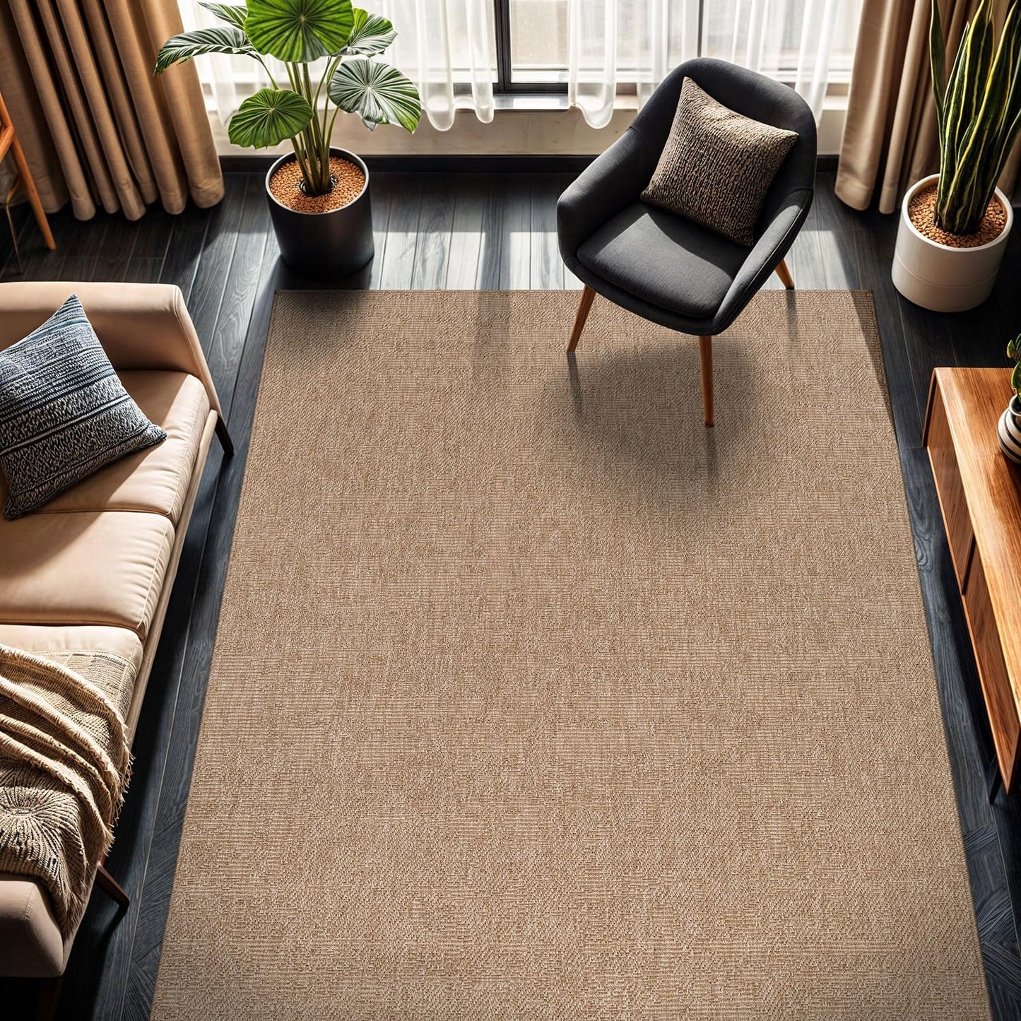 CAMILSON Easy Jute Rug 9x12, Indoor Outdoor Natural Color Fiber Area Rugs for Living Room Patio and Kitchen Rug, Sisal Boho Woven Design, Easy-Cleaning, Washable Outside Carpet Alfombras (9 x 12)