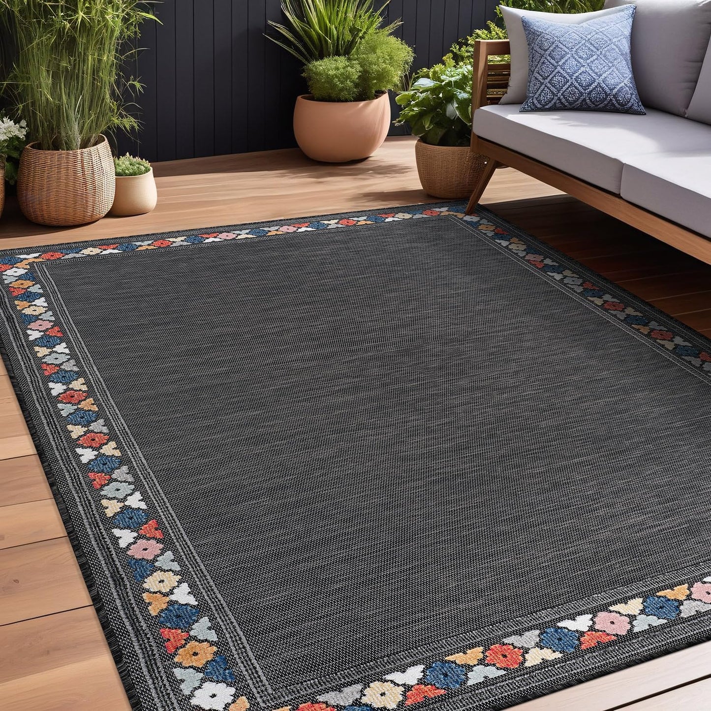 Beverly Rug Outdoor Rug 9x12 Large Modern Floral Tropical Area Rugs for Indoor and Outdoor Patio Easy to Clean Non Shedding Living Room Porch Garden Washable Outside Carpet (9 x 12 Brown)