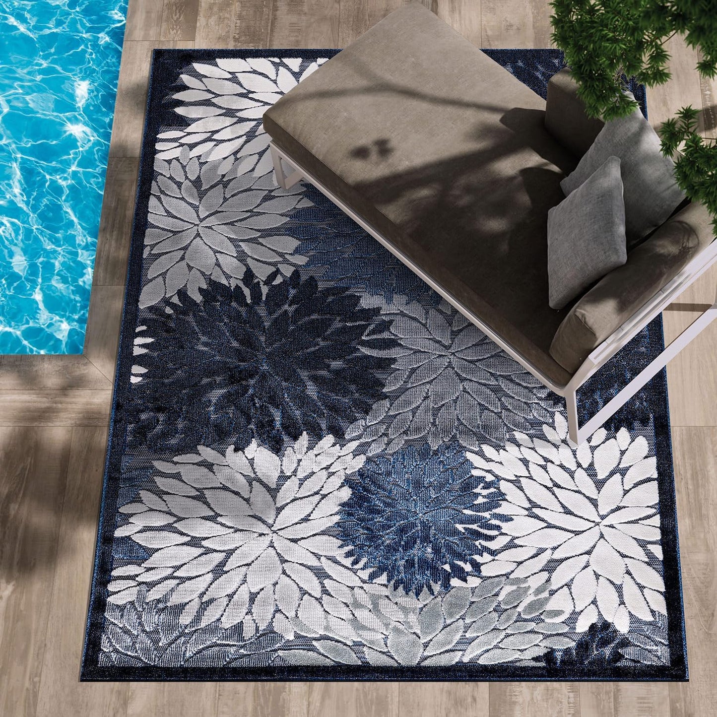 CAMILSON Indoor Outdoor Rug 8x10 Bohemian Medallion Floral Area Rugs for Indoor and Outdoor Patios Easy-Cleaning Non-Shedding Living Room Garden and Kitchen Washable Outside Carpet (8 x 10 / Beige)